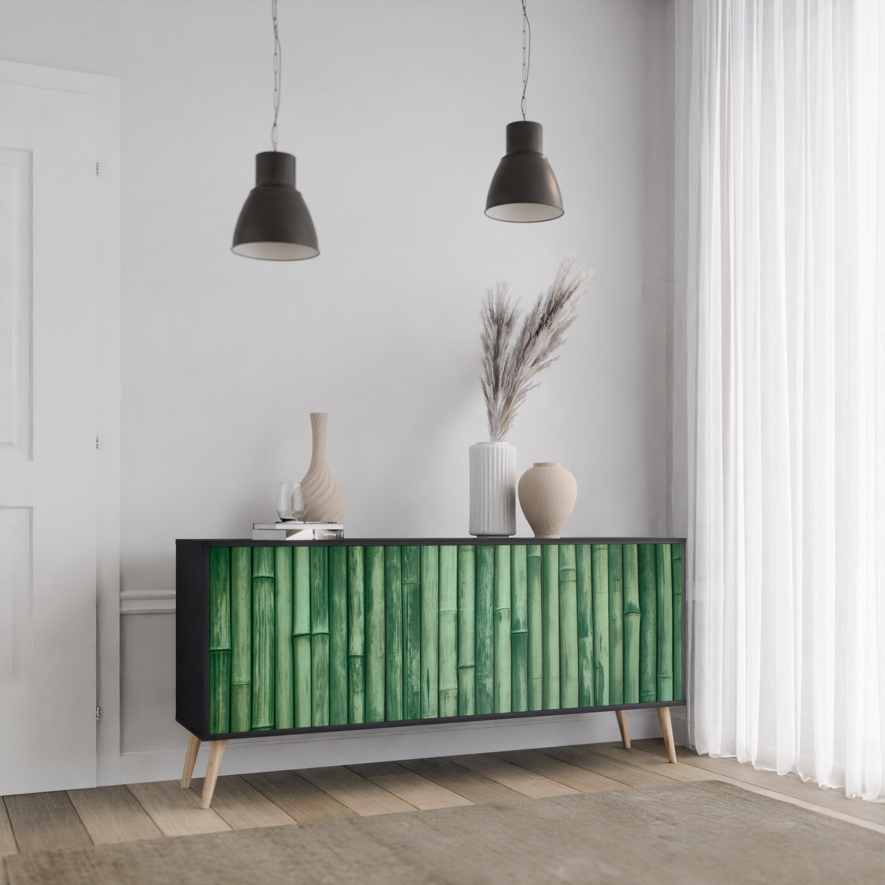 NATURAL GREEN 3-türiges Sideboard in schwarzem Finish