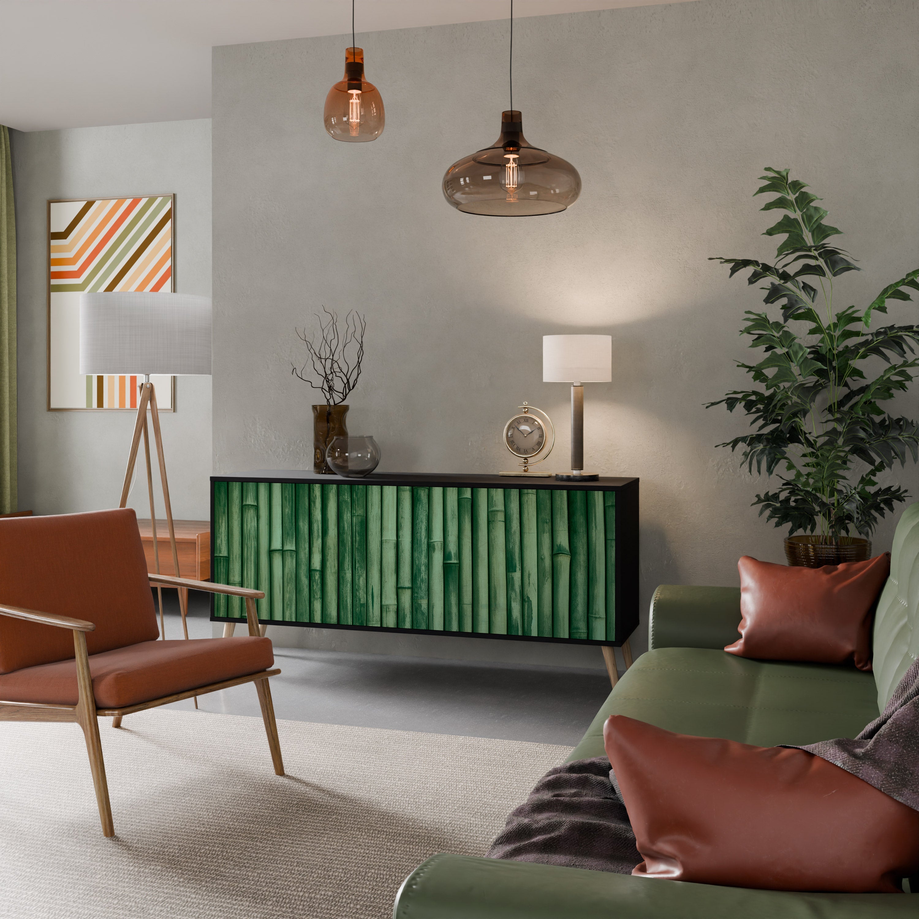 NATURAL GREEN 3-türiges Sideboard in schwarzem Finish