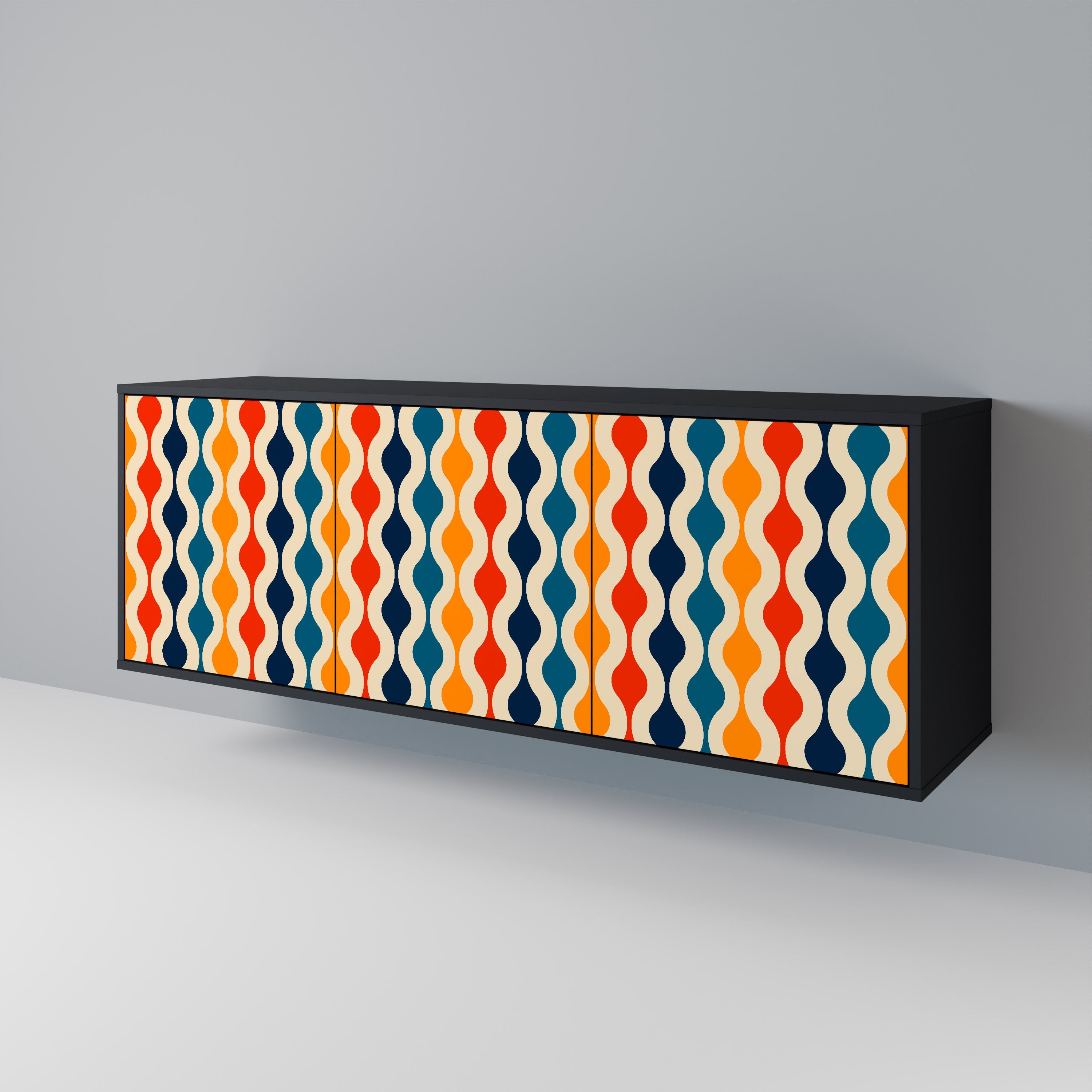 COLORFUL NOSTALGIA 3-türiges Sideboard in Schwarz