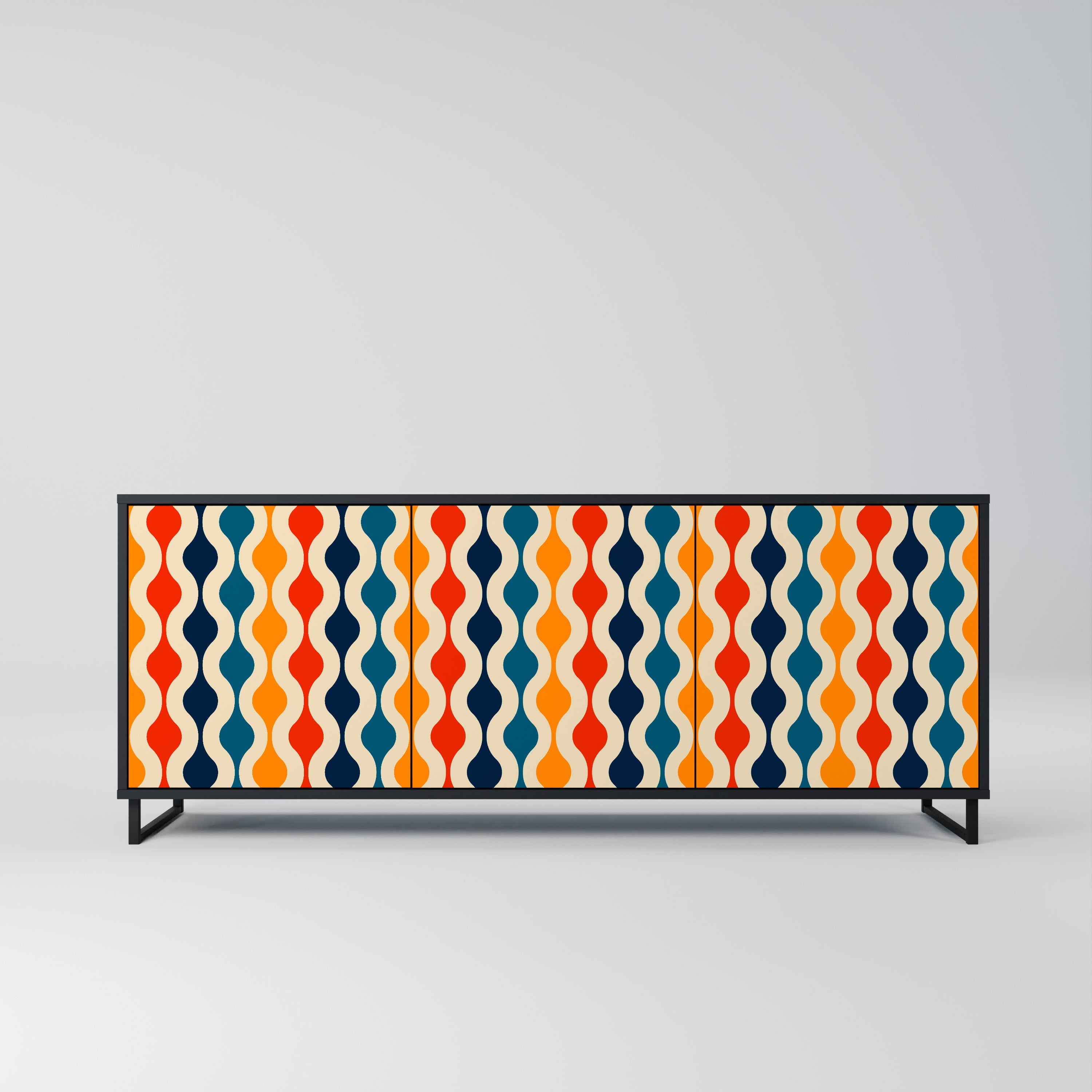 COLORFUL NOSTALGIA 3-türiges Sideboard in Schwarz