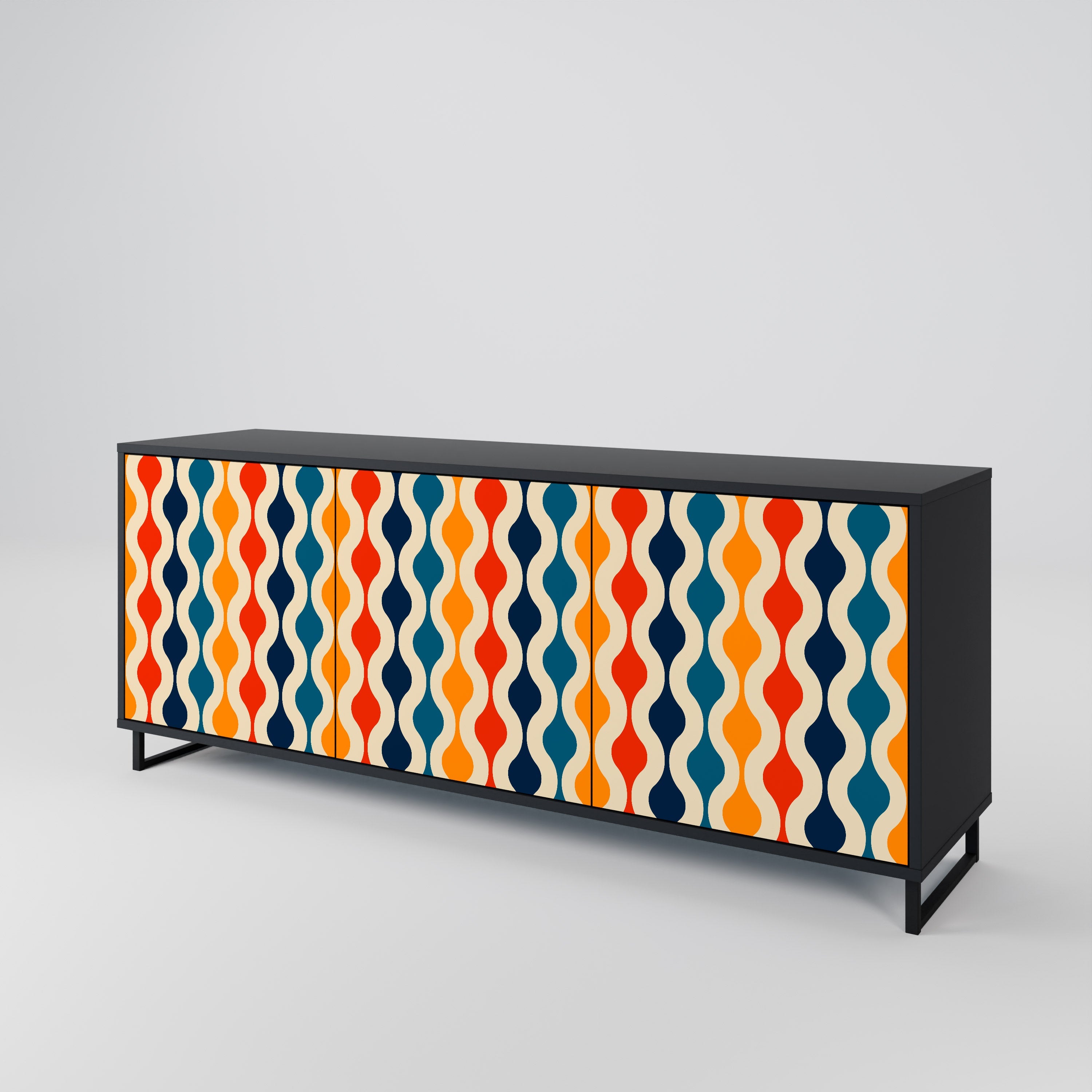 COLORFUL NOSTALGIA 3-türiges Sideboard in Schwarz