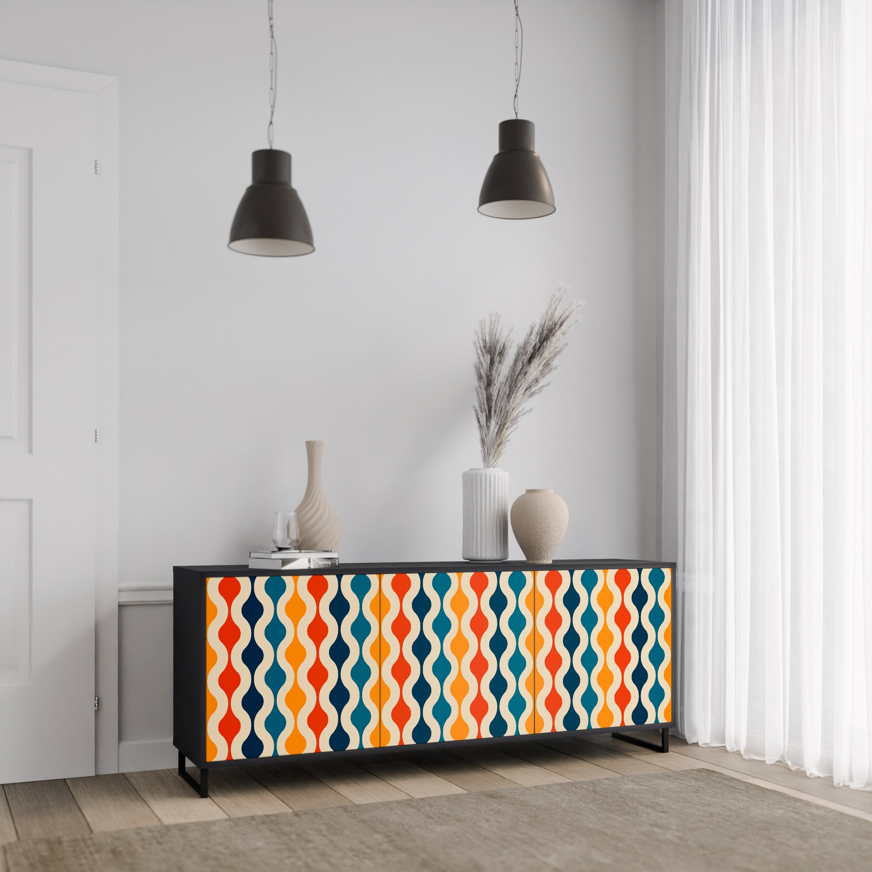 COLORFUL NOSTALGIA 3-türiges Sideboard in Schwarz