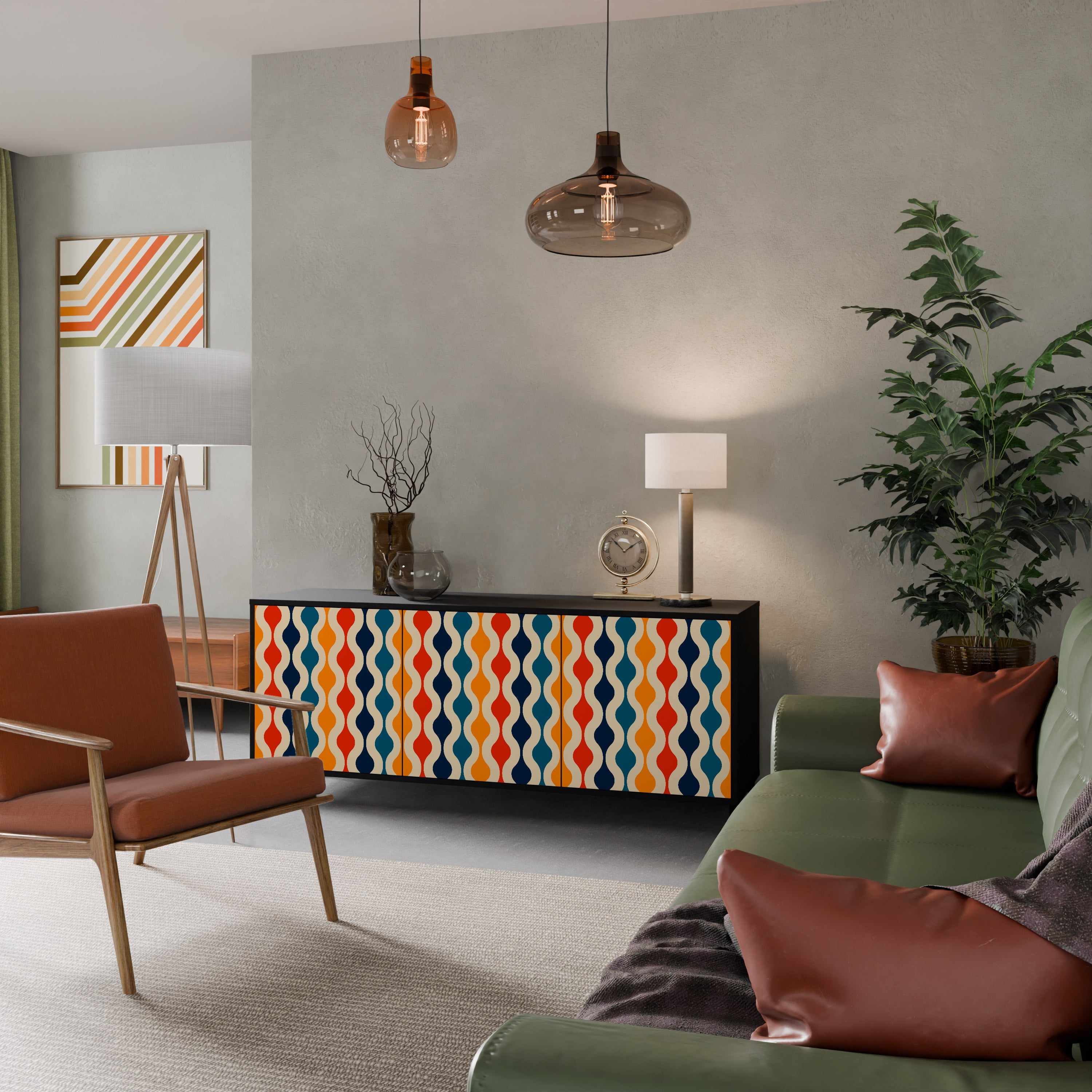 COLORFUL NOSTALGIA 3-türiges Sideboard in Schwarz