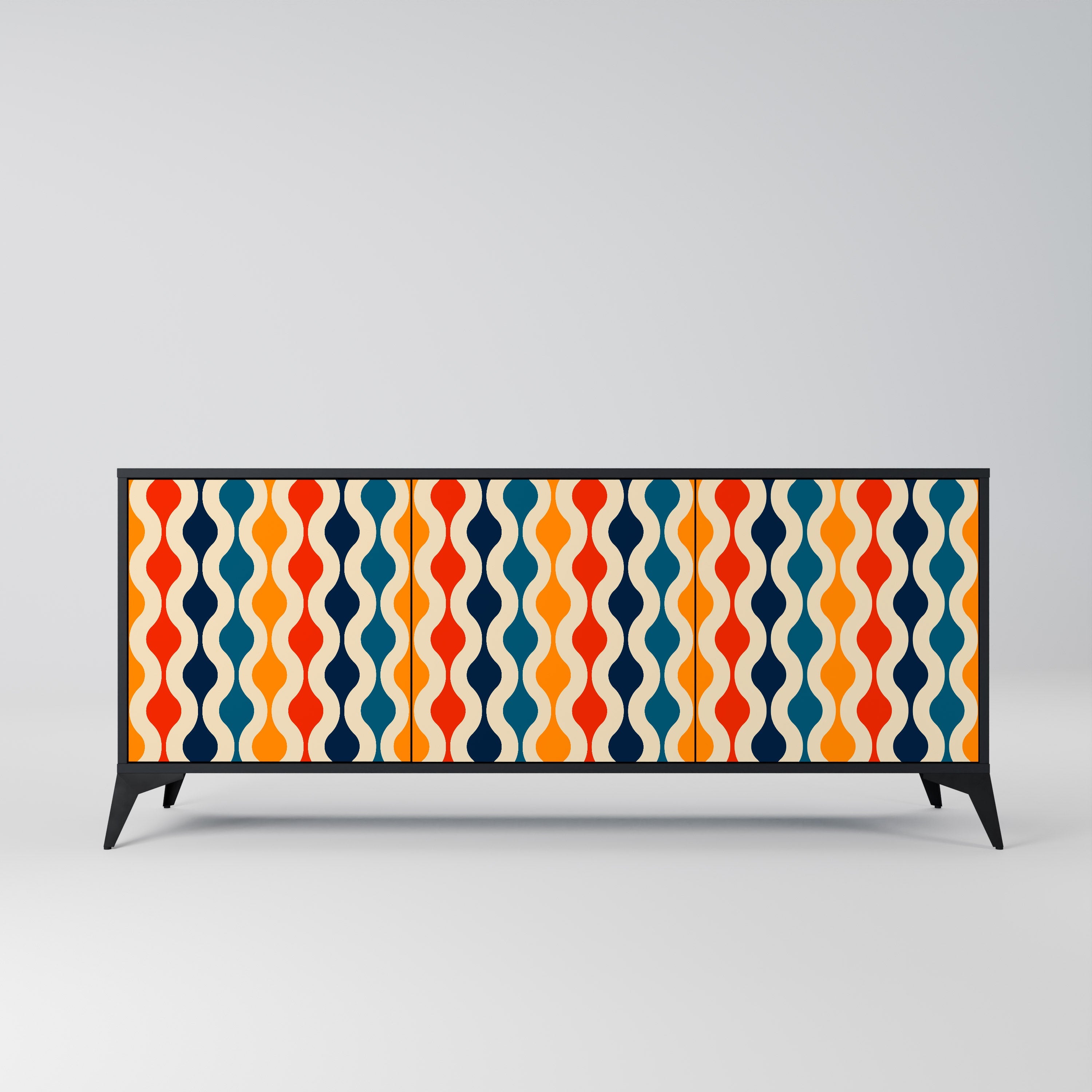 COLORFUL NOSTALGIA 3-türiges Sideboard in Schwarz