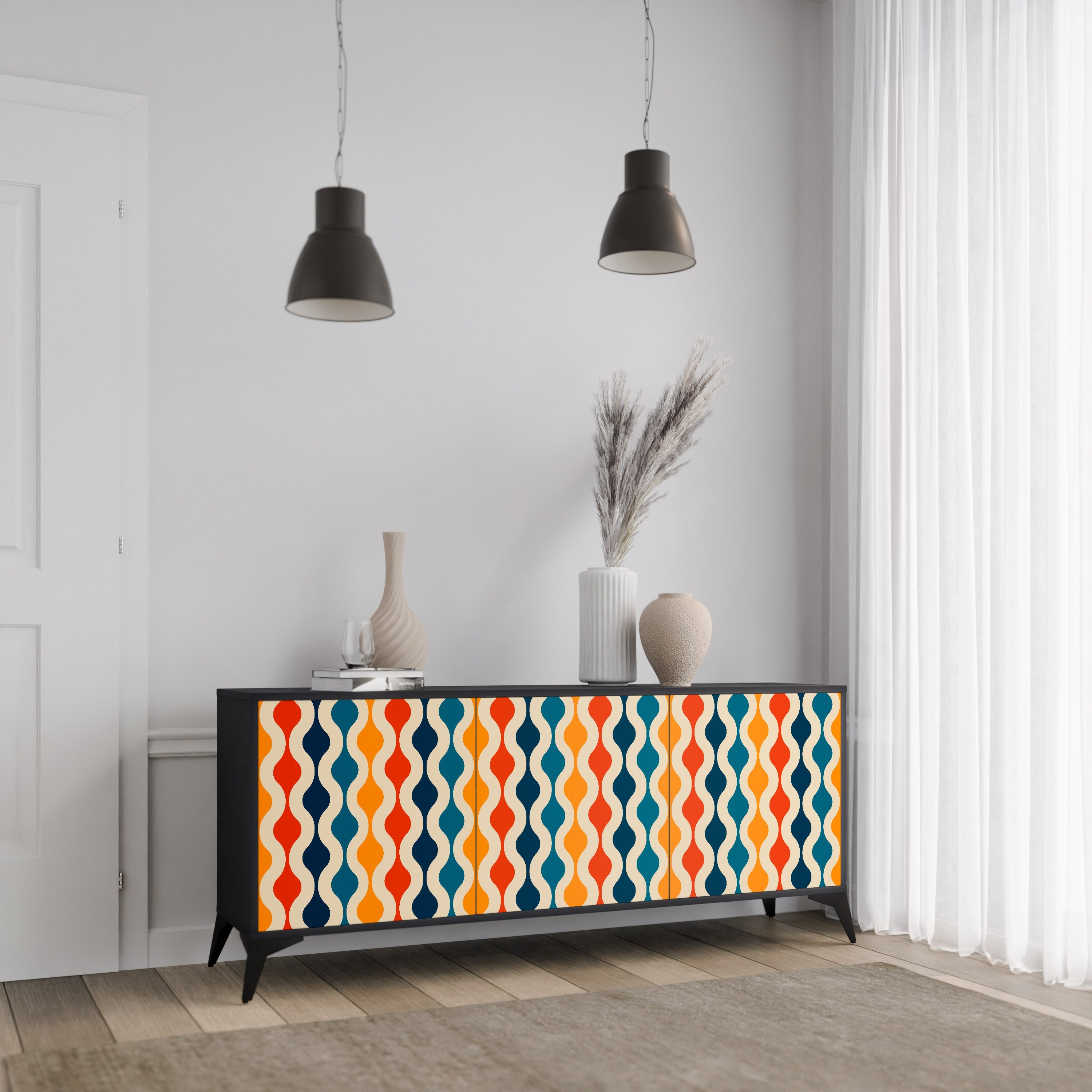 COLORFUL NOSTALGIA 3-türiges Sideboard in Schwarz