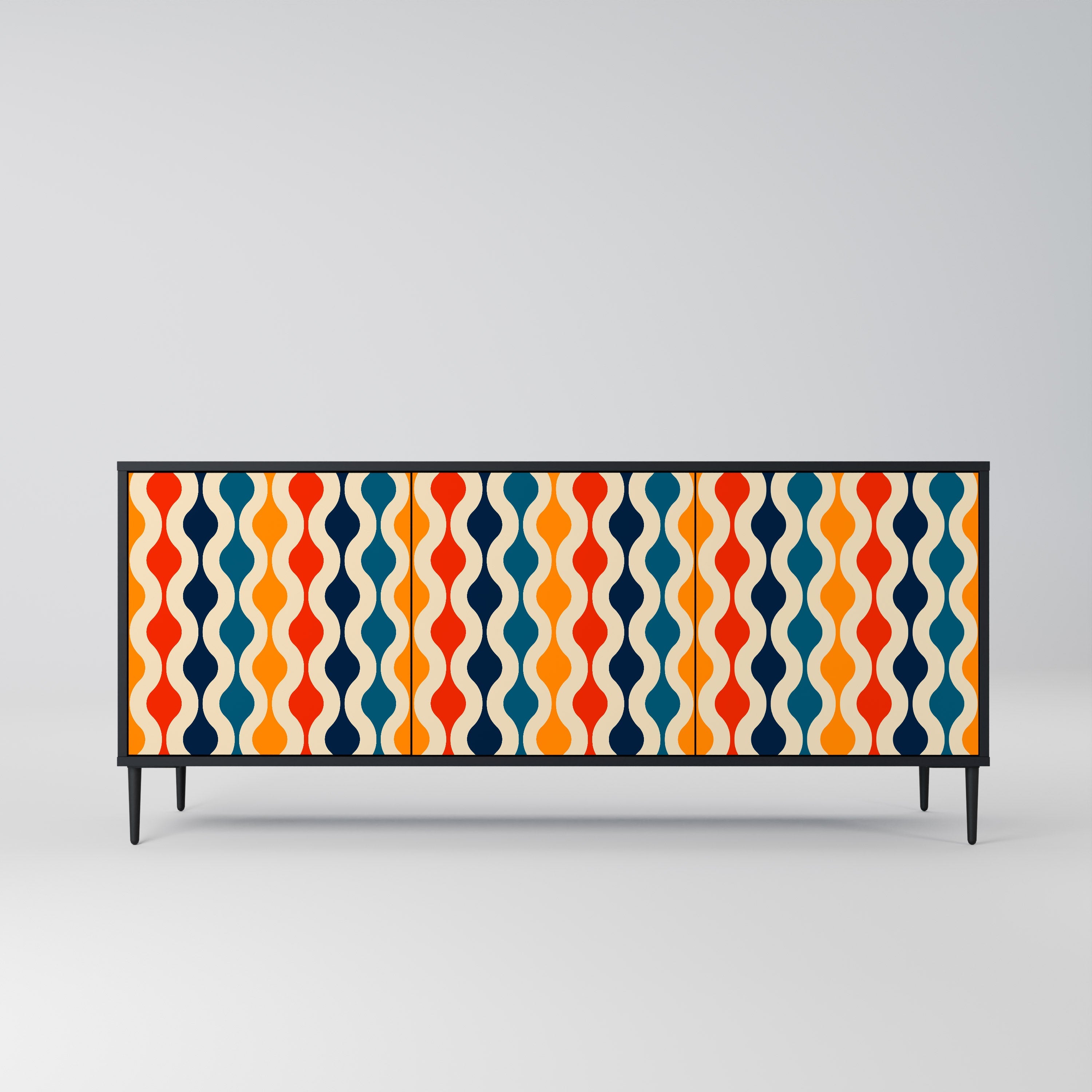 COLORFUL NOSTALGIA 3-türiges Sideboard in Schwarz