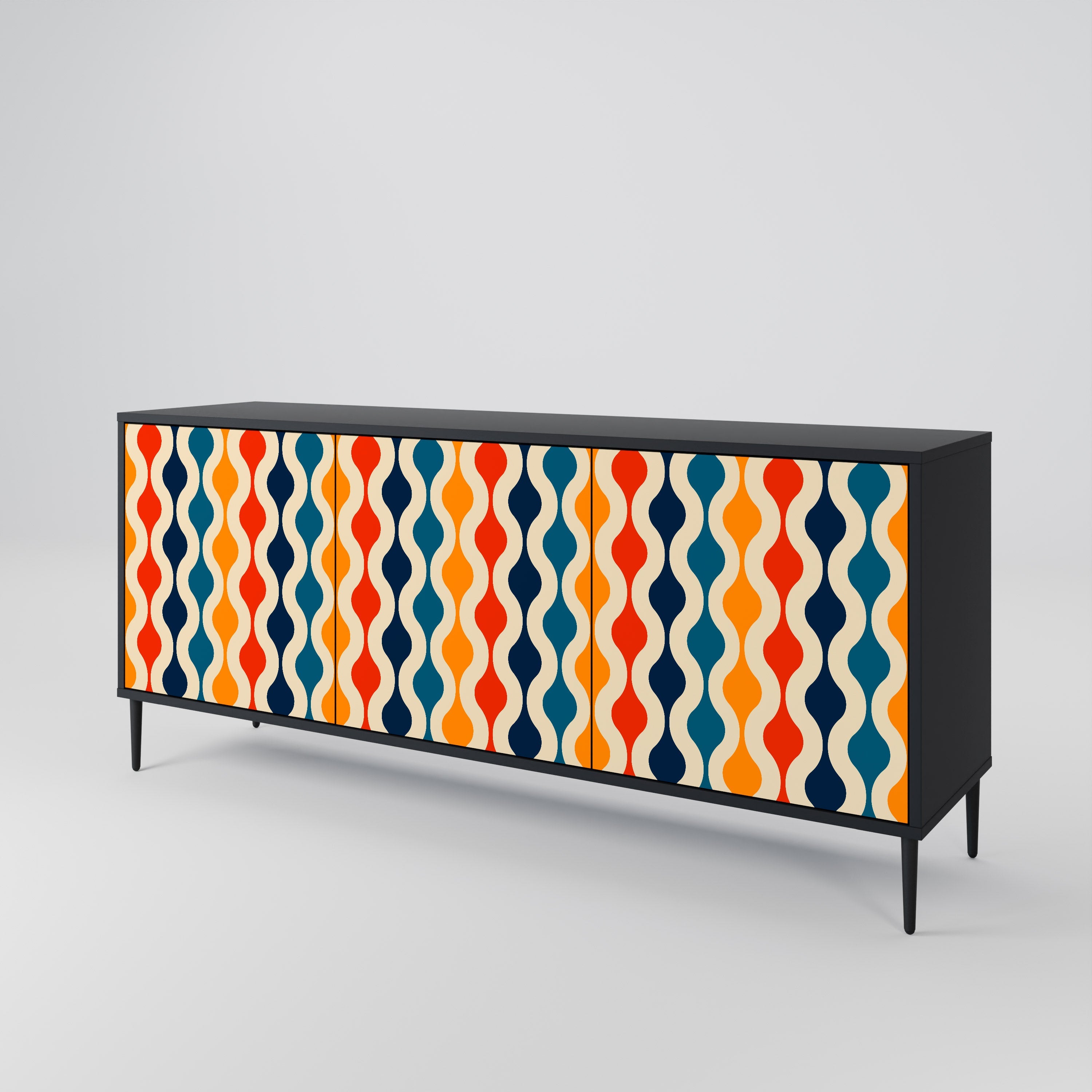 COLORFUL NOSTALGIA 3-türiges Sideboard in Schwarz