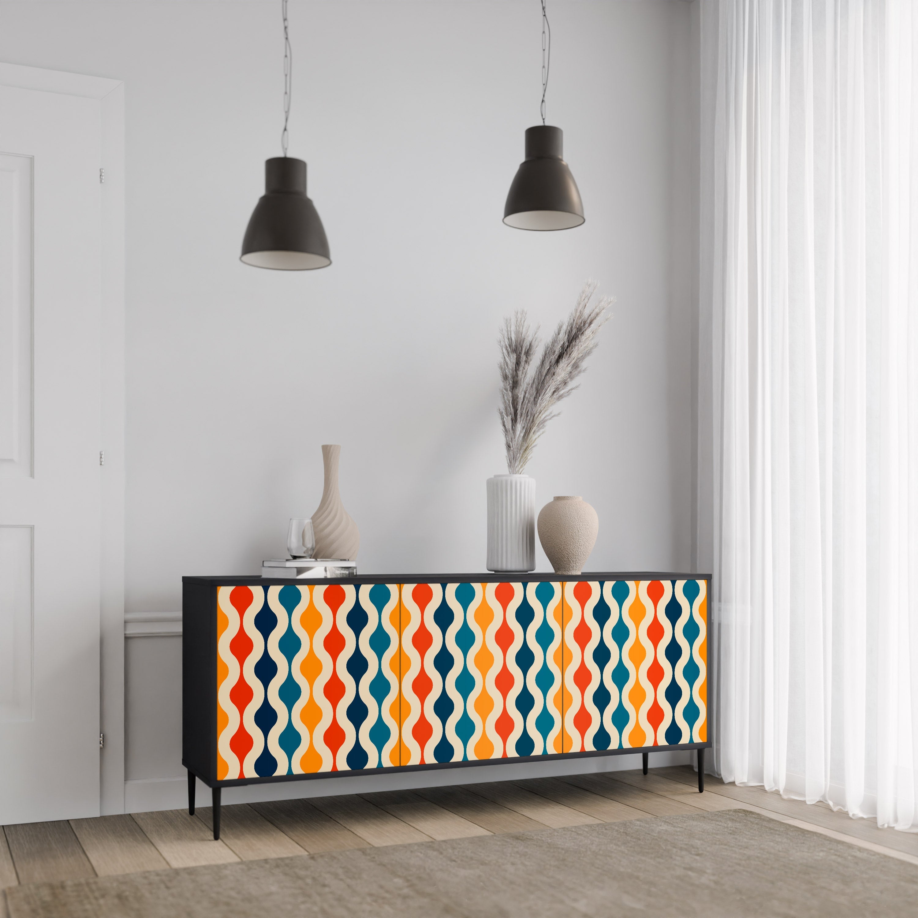 COLORFUL NOSTALGIA 3-türiges Sideboard in Schwarz