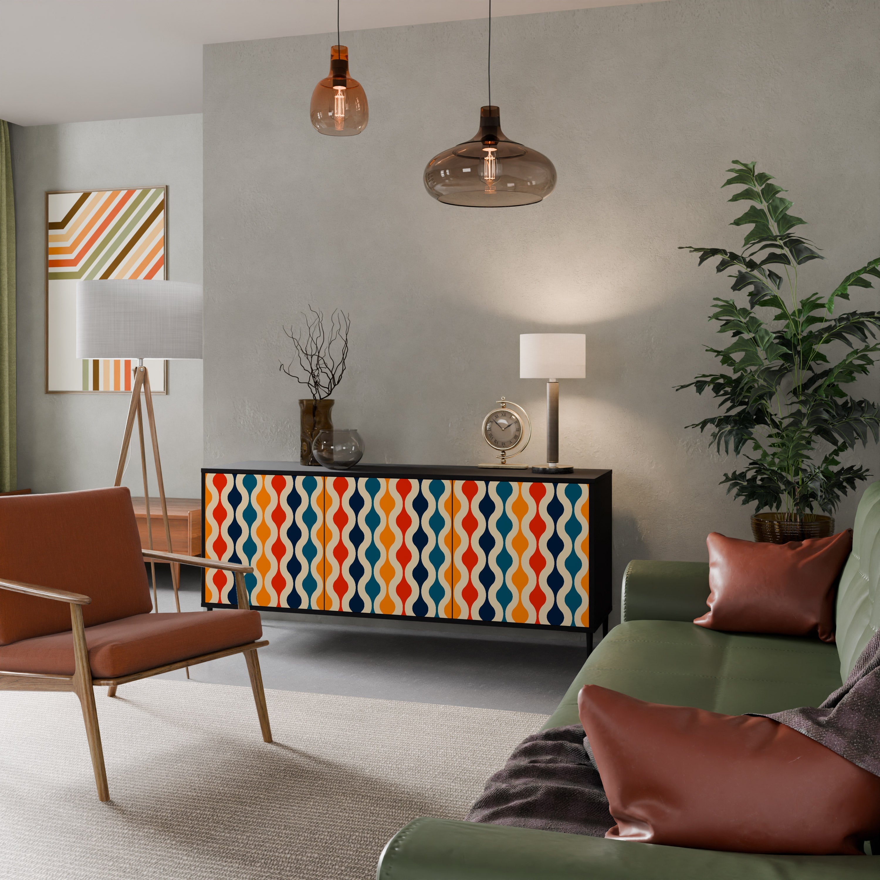 COLORFUL NOSTALGIA 3-türiges Sideboard in Schwarz