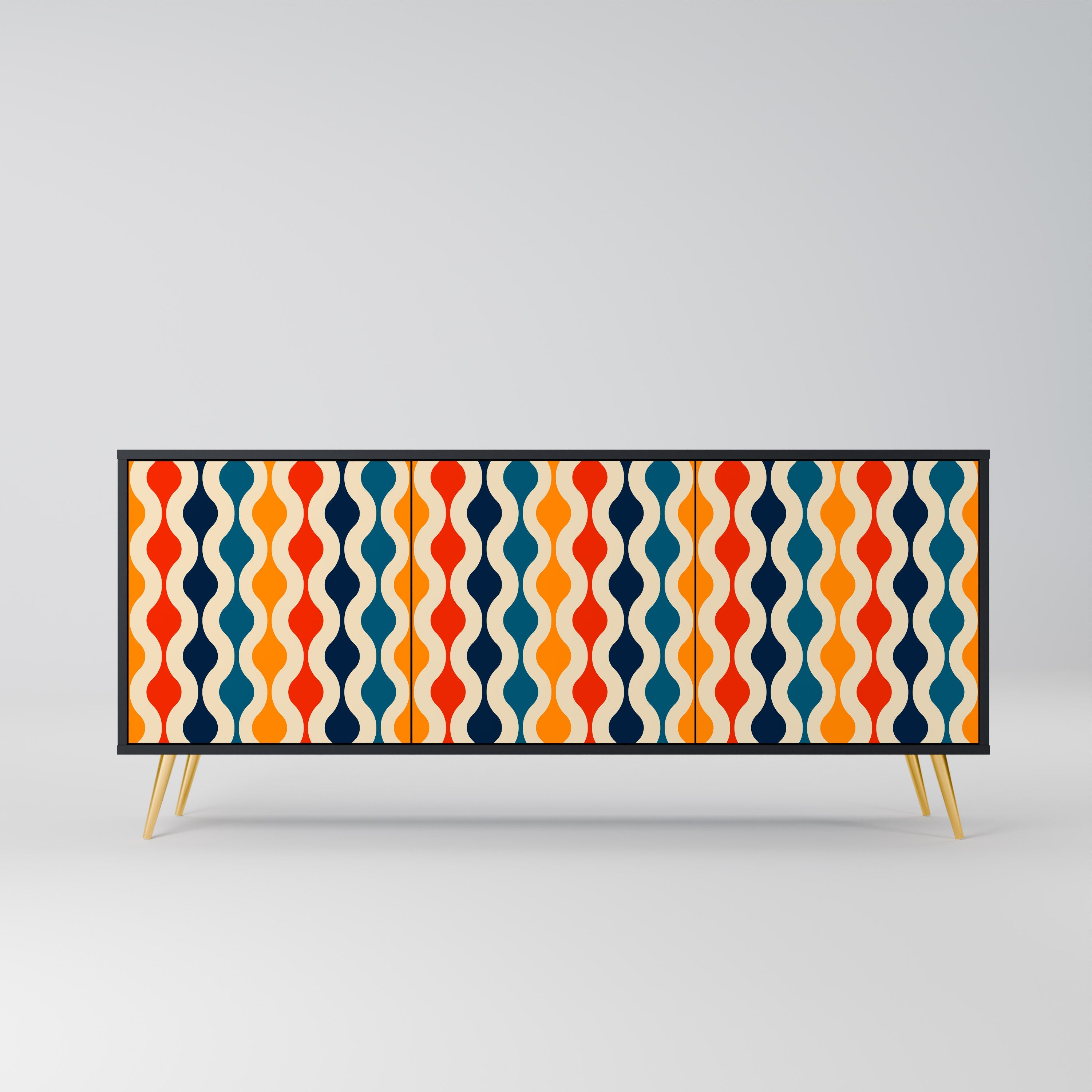 COLORFUL NOSTALGIA 3-türiges Sideboard in Schwarz