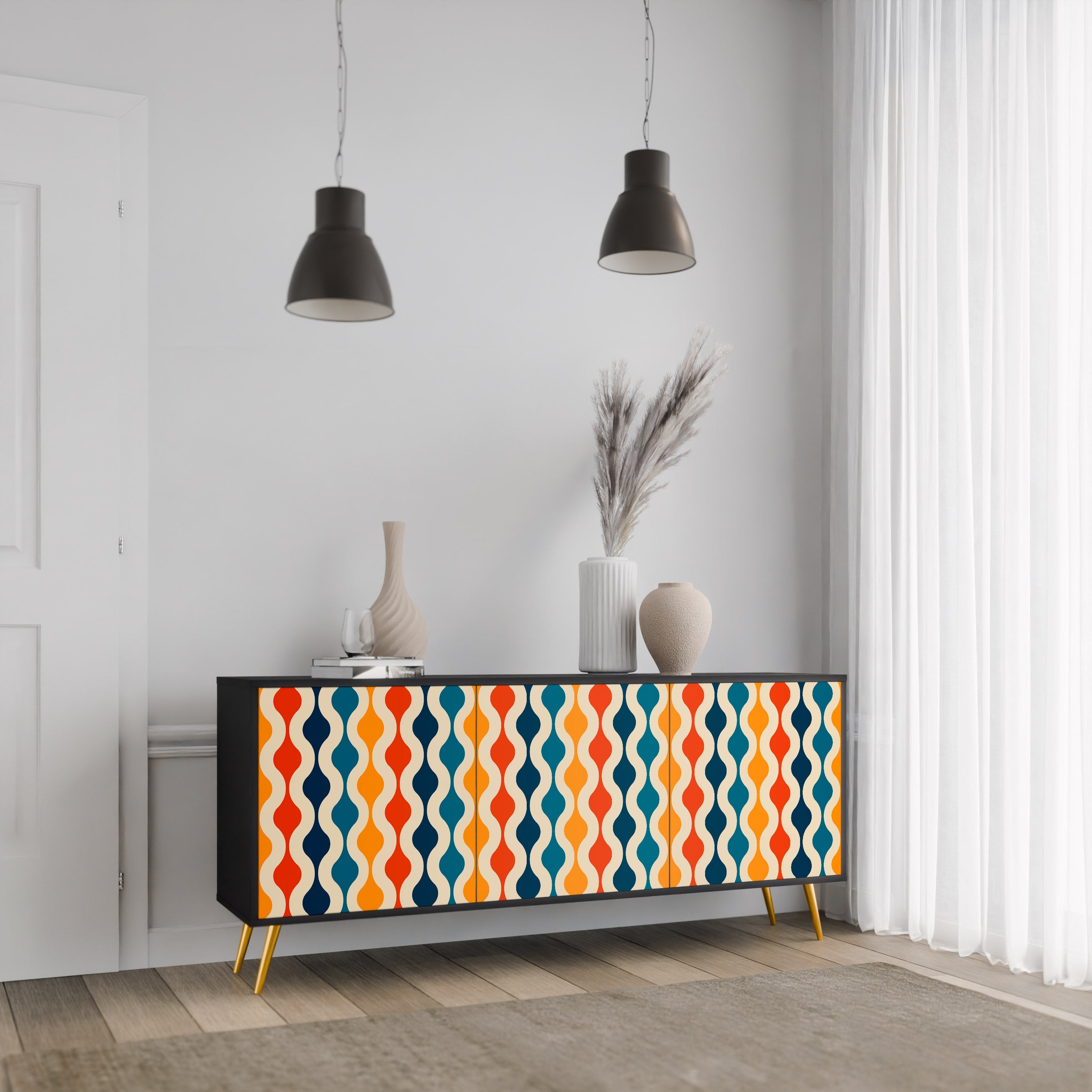 COLORFUL NOSTALGIA 3-türiges Sideboard in Schwarz