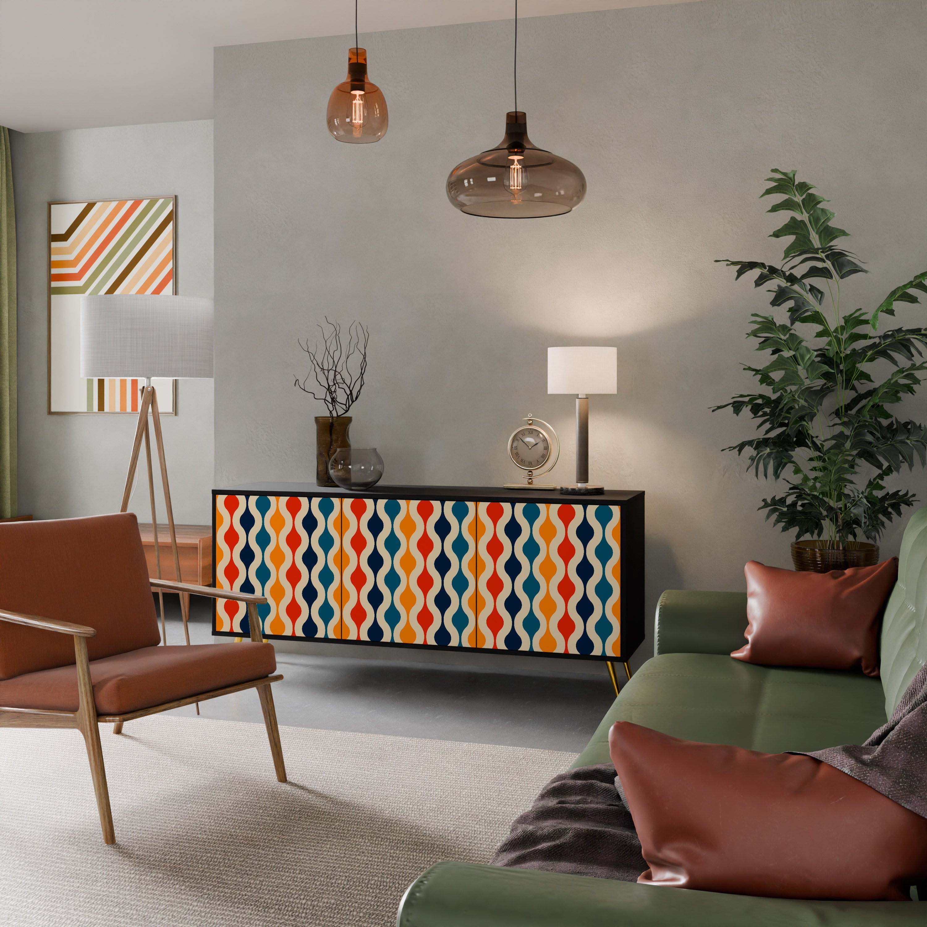COLORFUL NOSTALGIA 3-türiges Sideboard in Schwarz