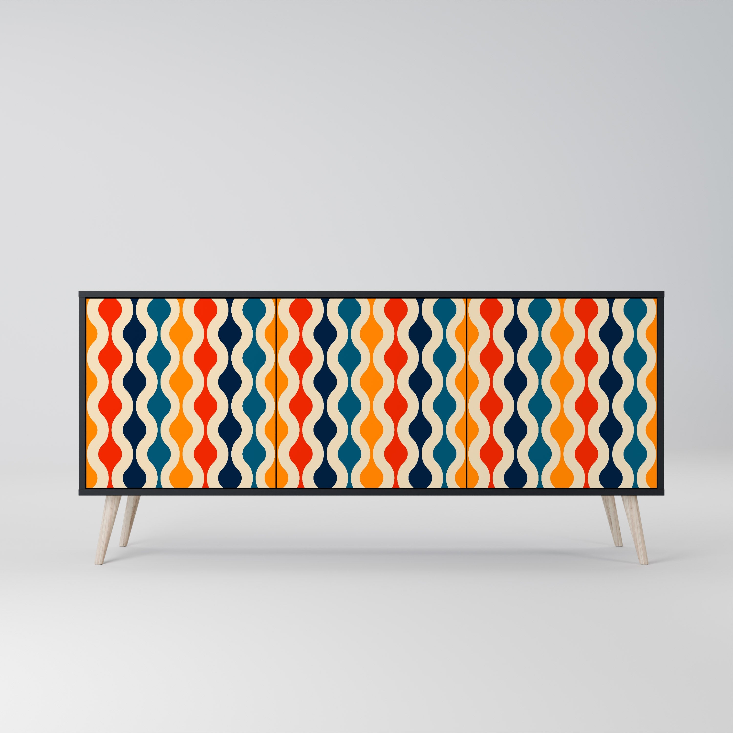 COLORFUL NOSTALGIA 3-türiges Sideboard in Schwarz
