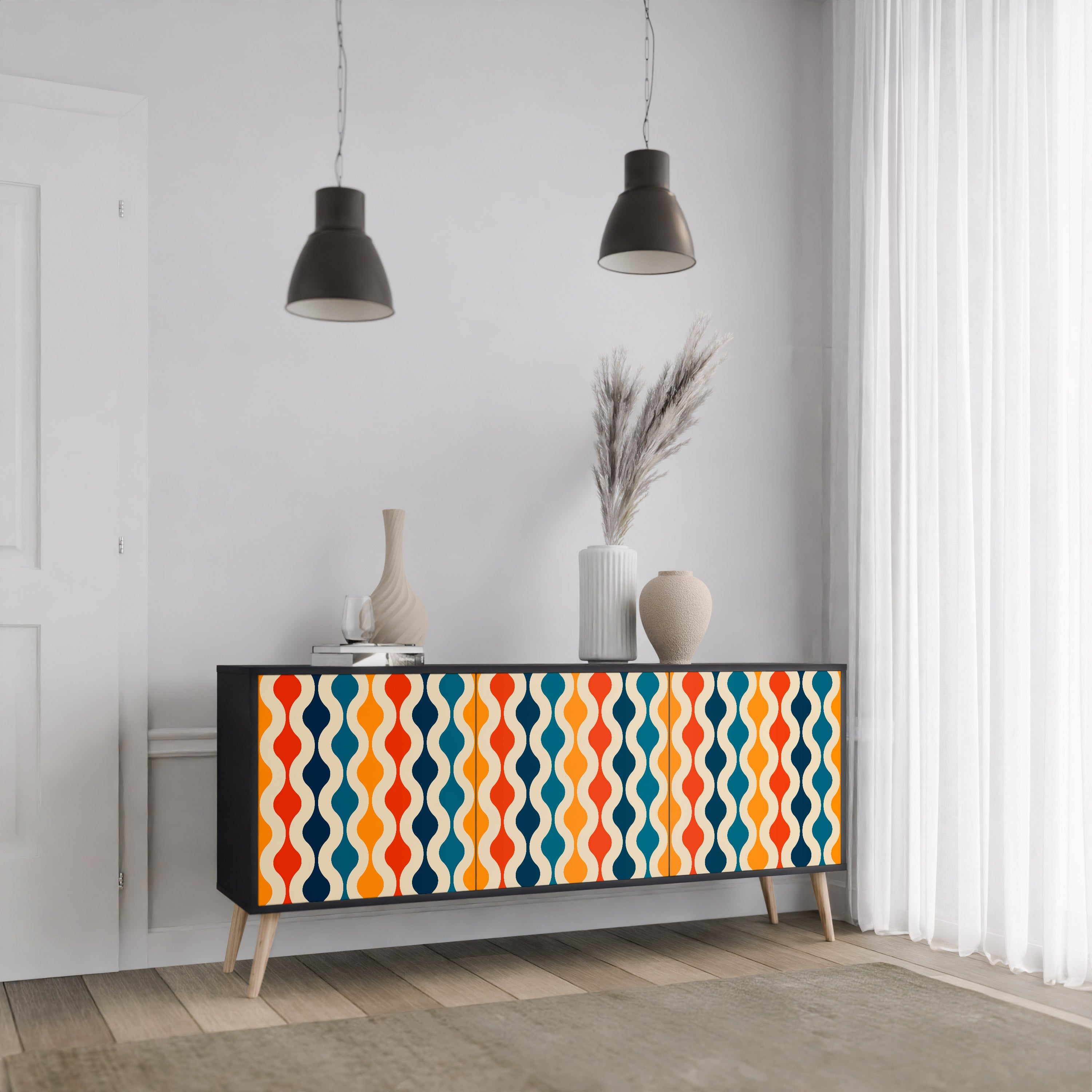 COLORFUL NOSTALGIA 3-türiges Sideboard in Schwarz