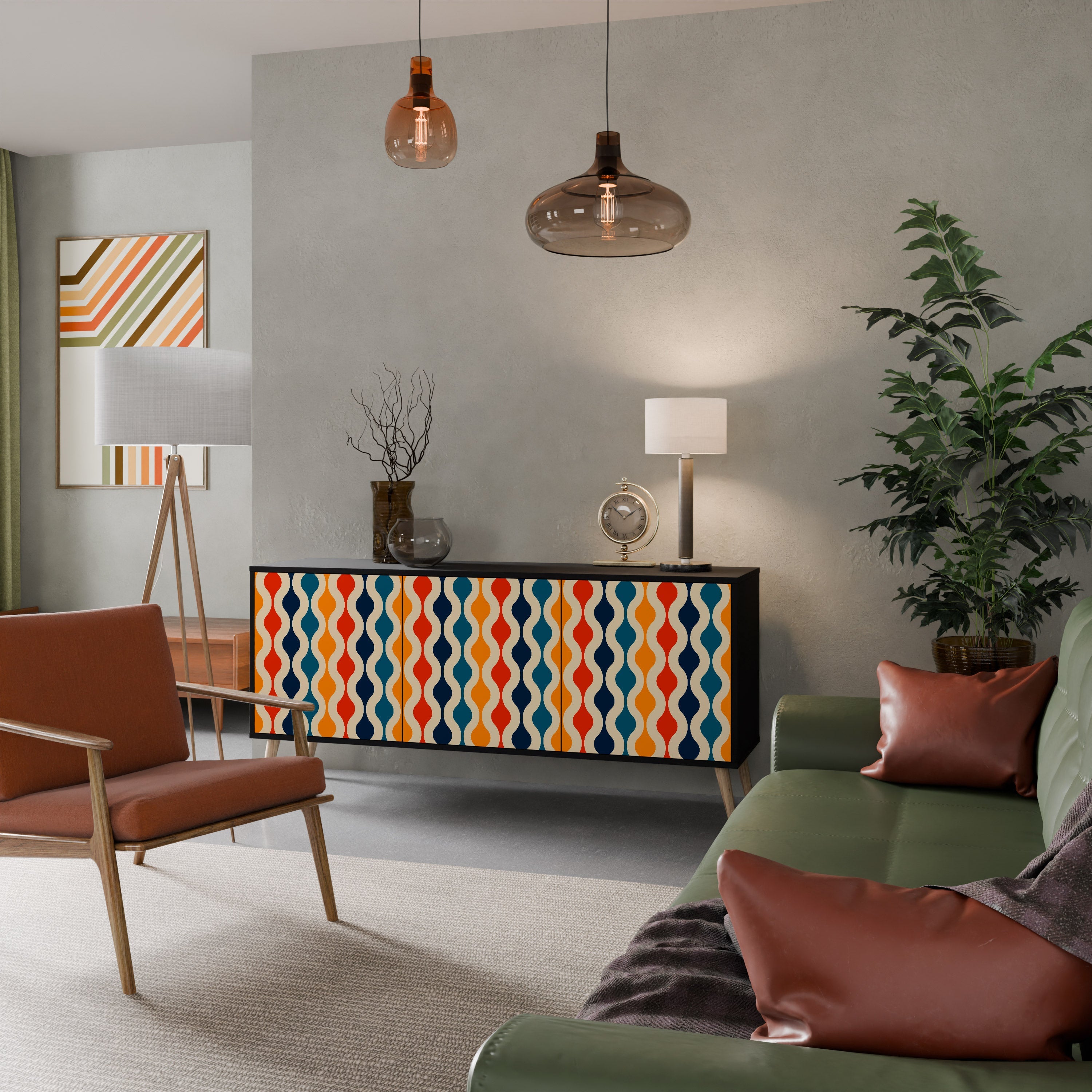 COLORFUL NOSTALGIA 3-türiges Sideboard in Schwarz