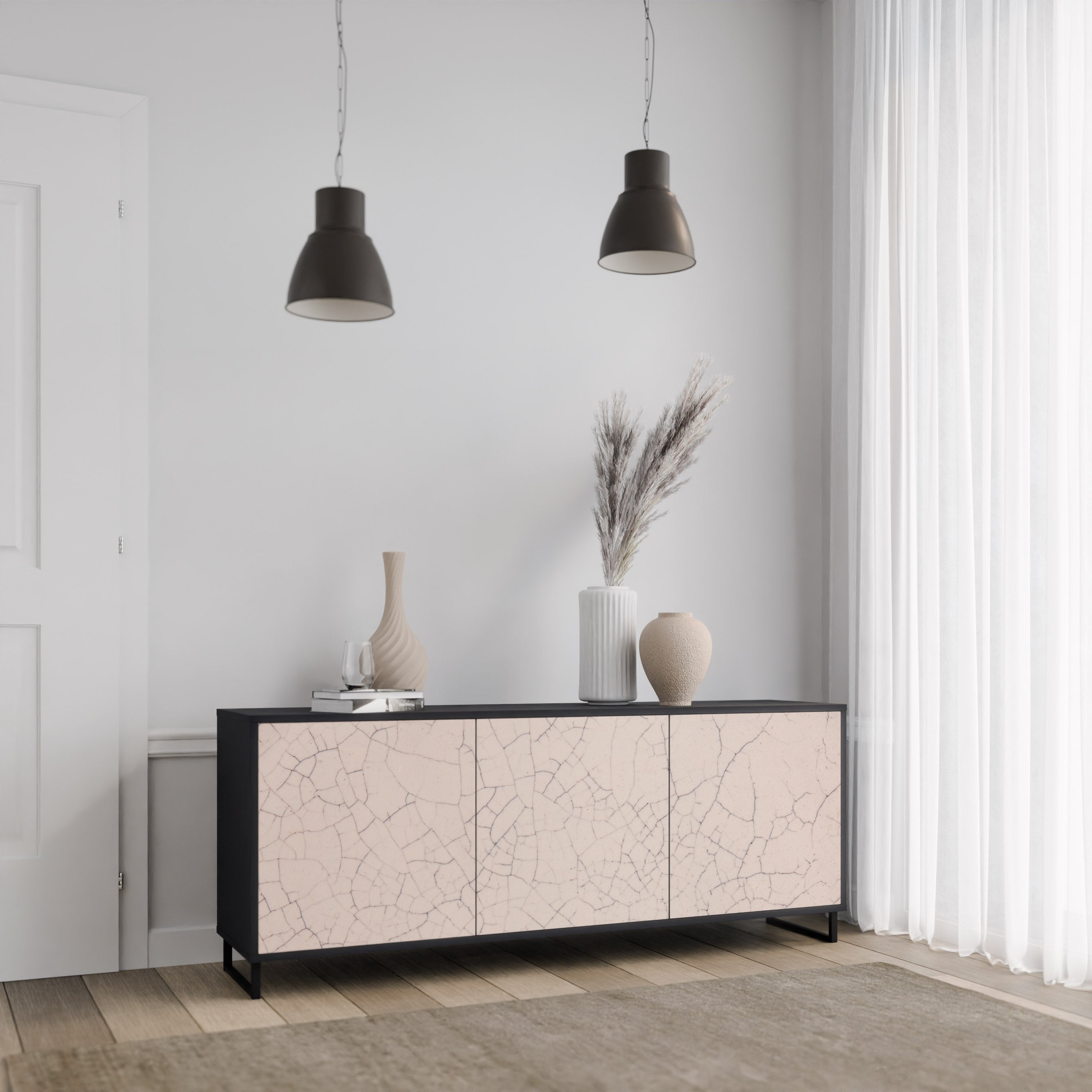 CERAMIC TEXTURE 3-türiges Sideboard in Schwarz