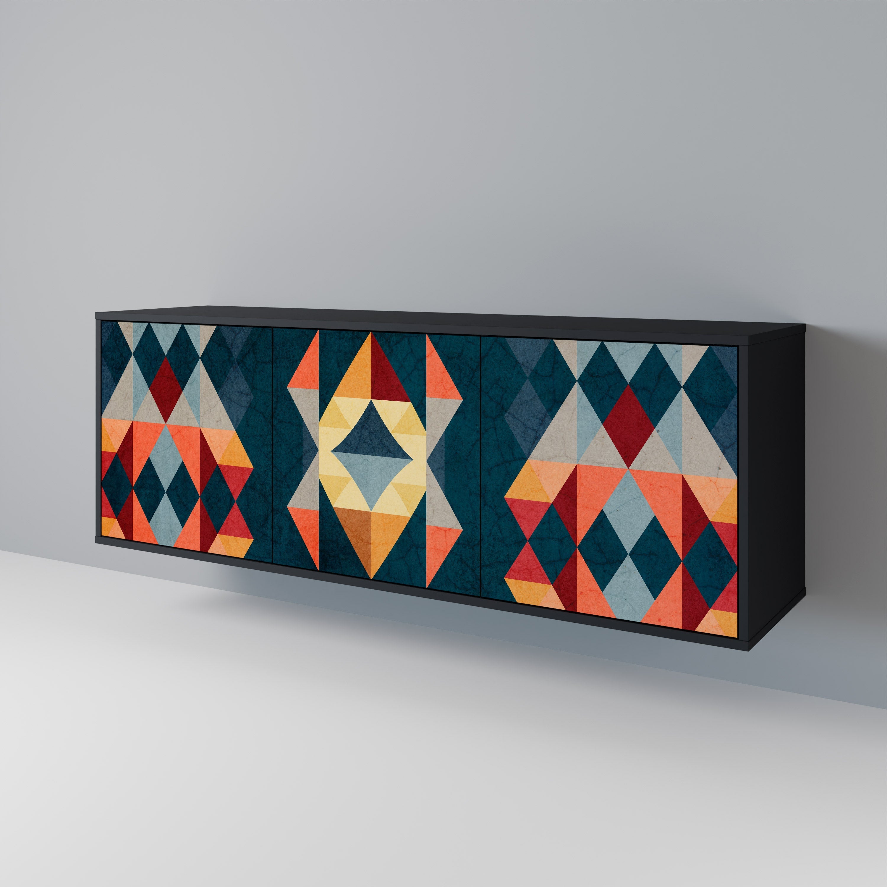 CRACKED ILLUSION 3-türiges Sideboard in Schwarz