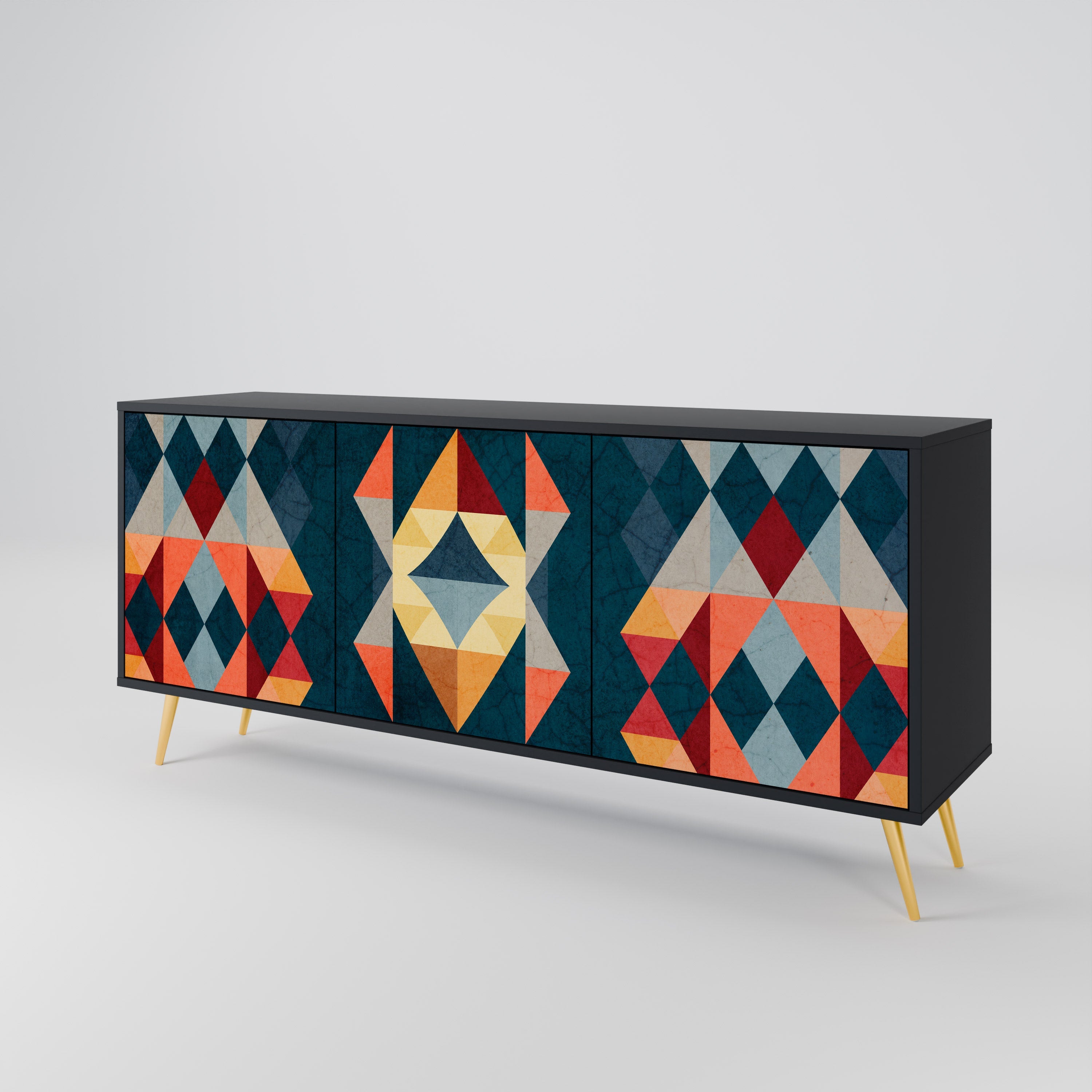 CRACKED ILLUSION 3-türiges Sideboard in Schwarz