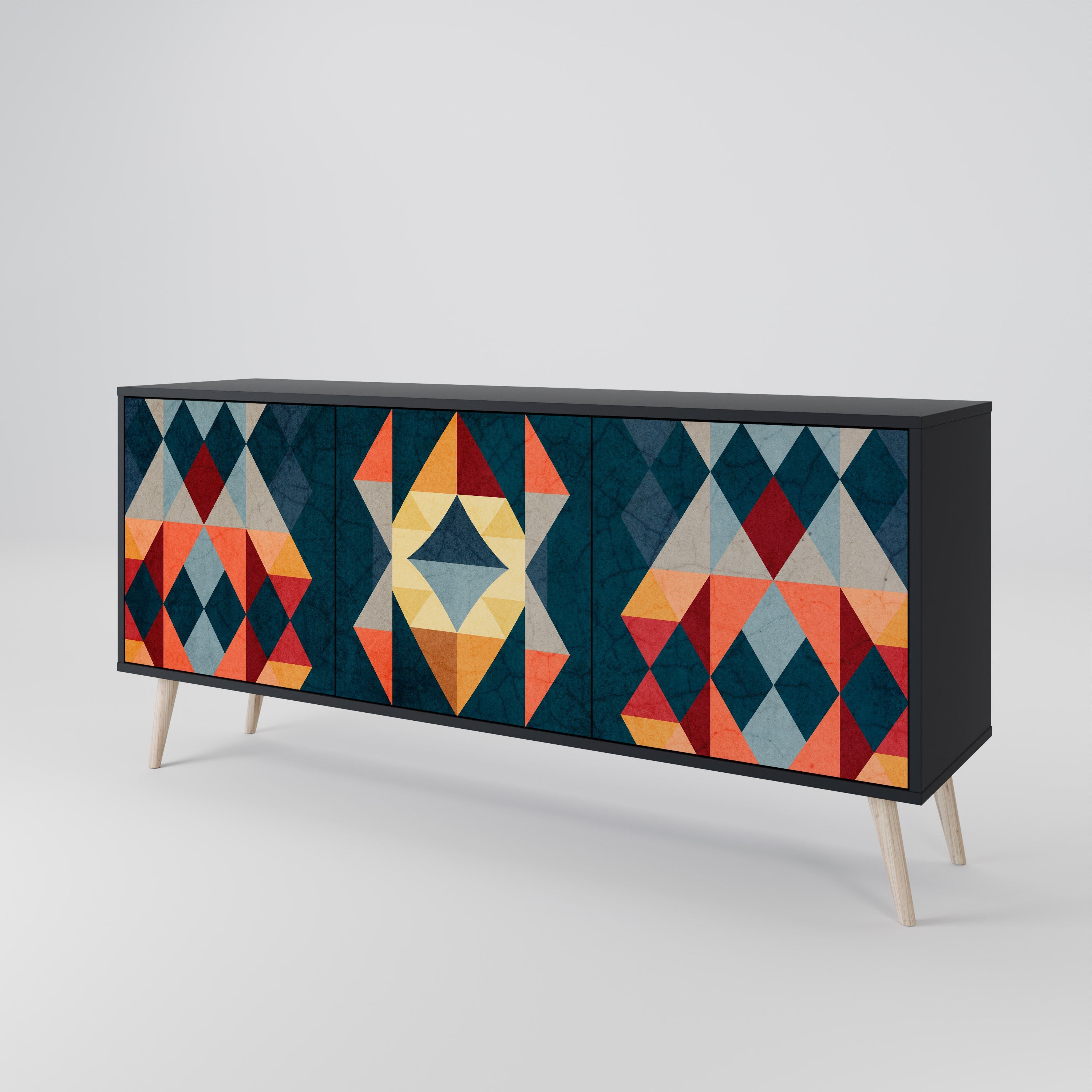 CRACKED ILLUSION 3-türiges Sideboard in Schwarz