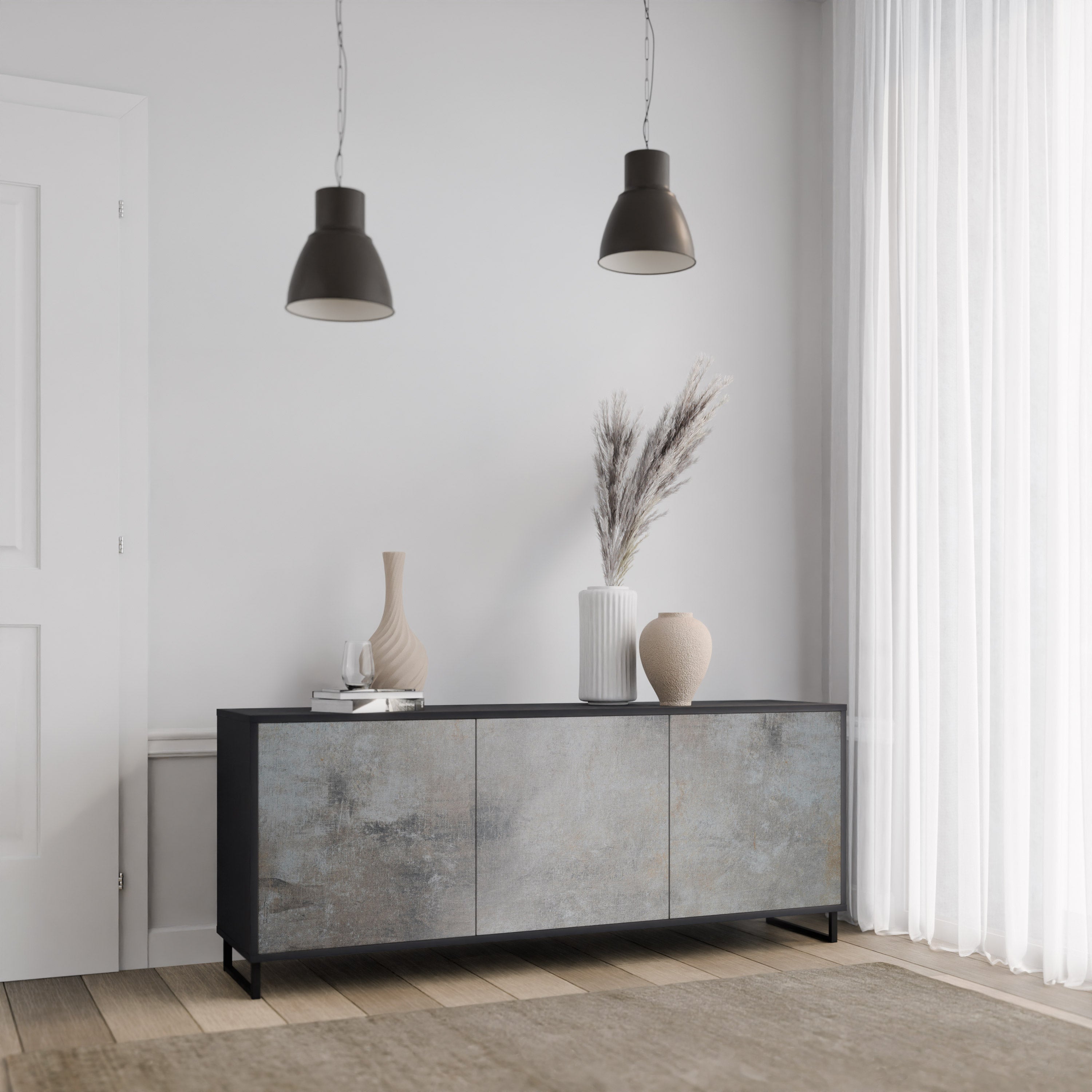 CONCRETE WALL Sideboard mit 3 Türen in Schwarz