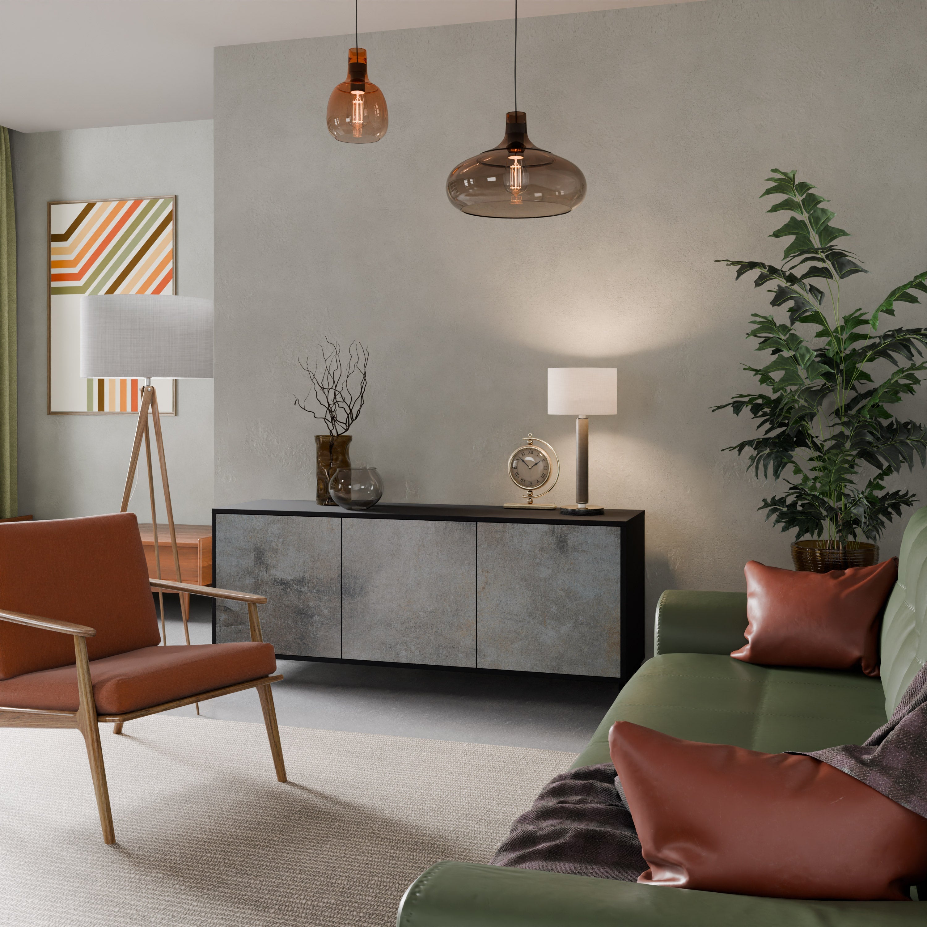 CONCRETE WALL Sideboard mit 3 Türen in Schwarz