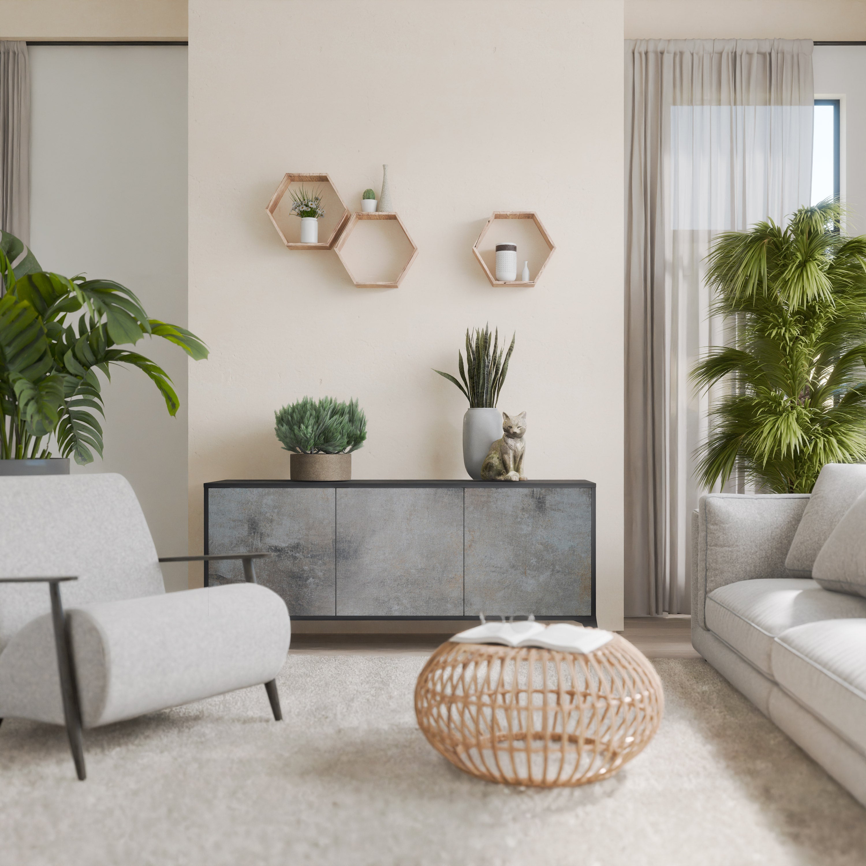 CONCRETE WALL Sideboard mit 3 Türen in Schwarz
