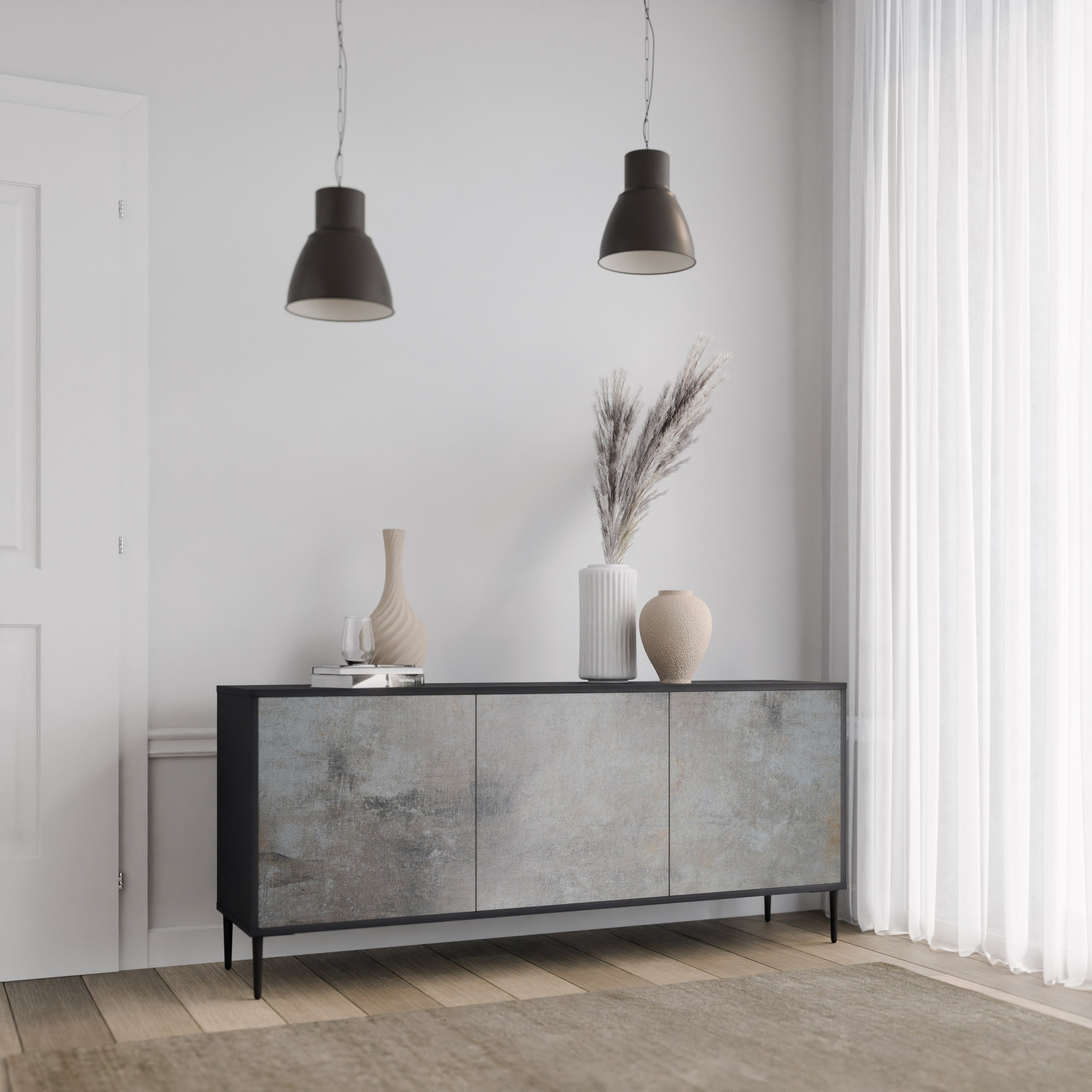 CONCRETE WALL Sideboard mit 3 Türen in Schwarz