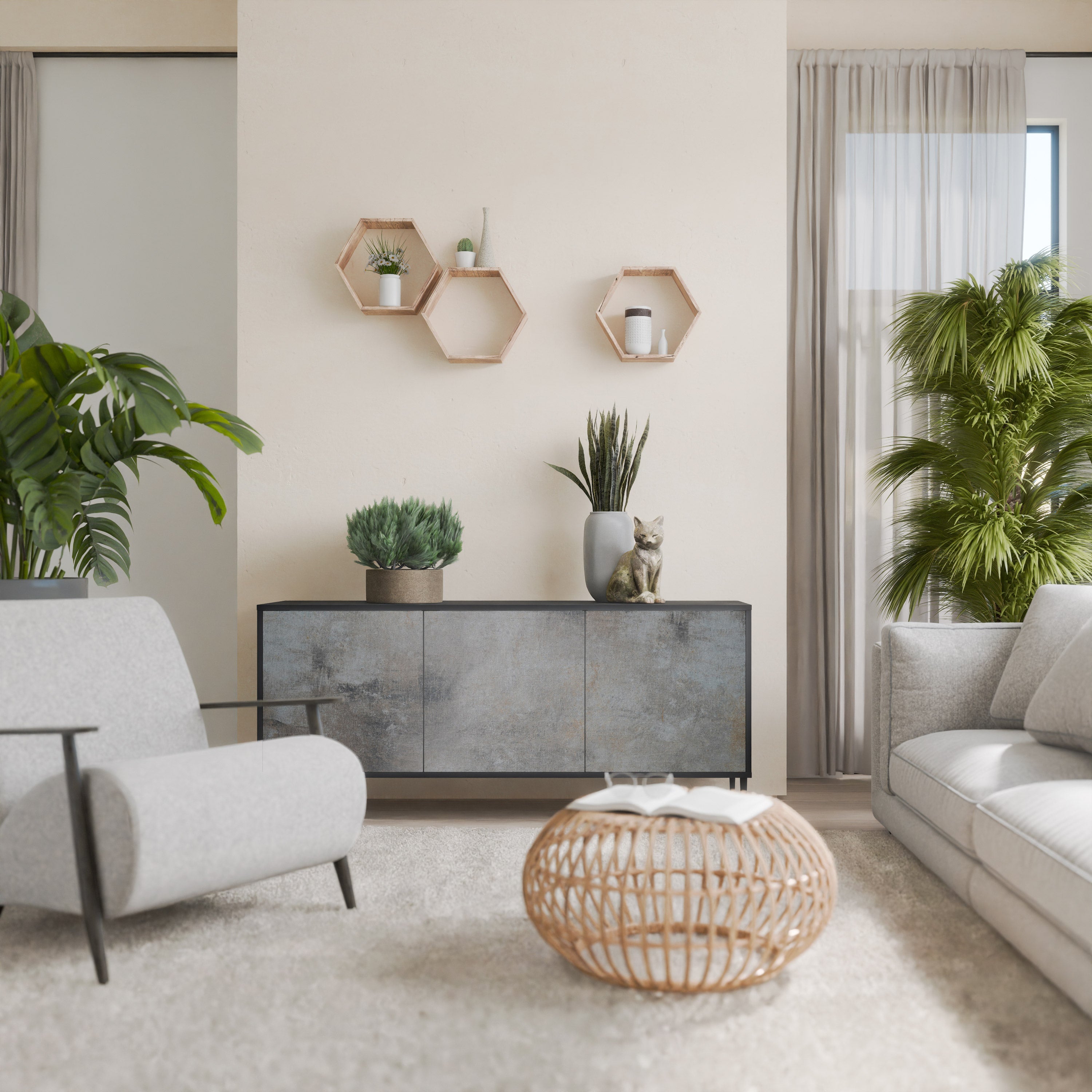 CONCRETE WALL Sideboard mit 3 Türen in Schwarz