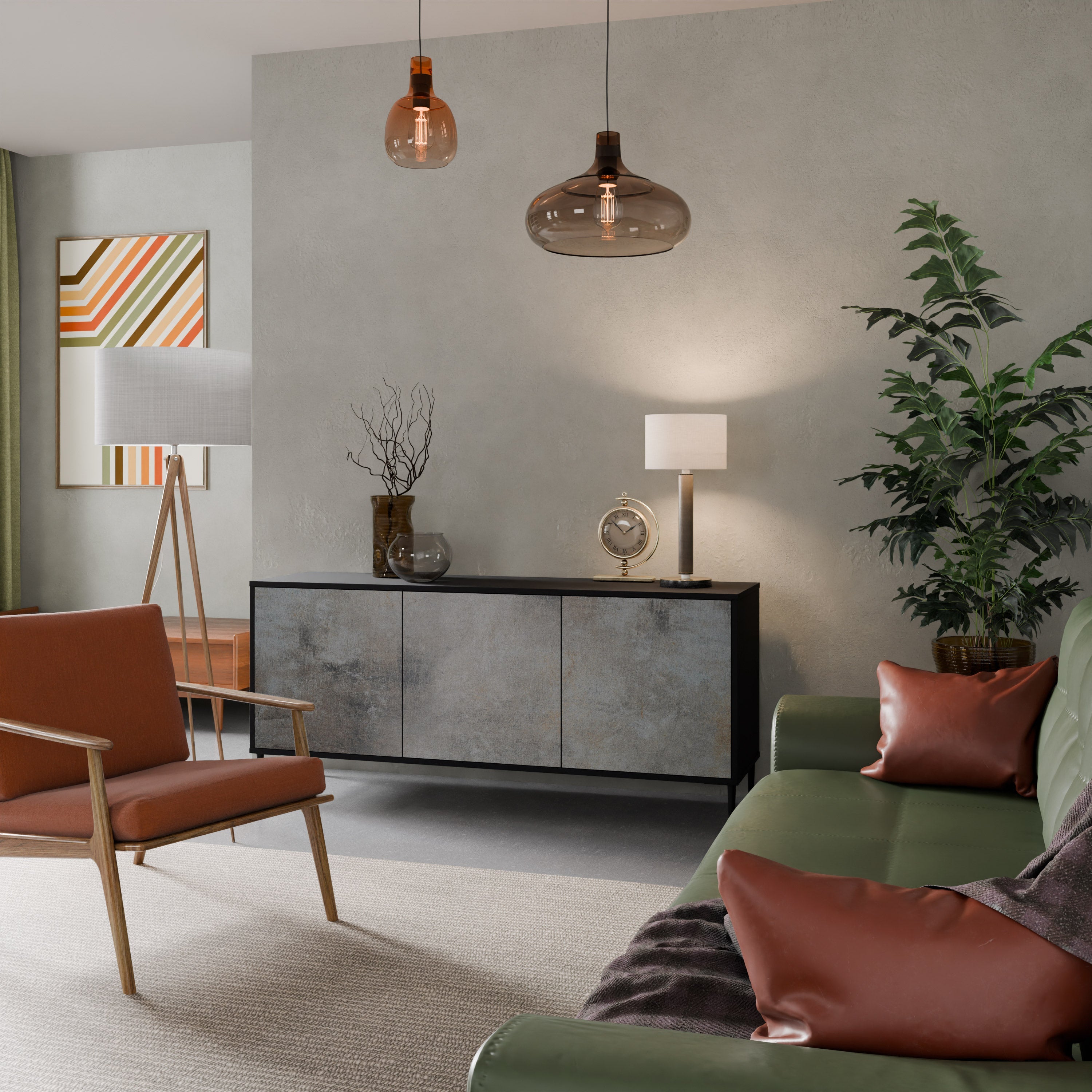 CONCRETE WALL Sideboard mit 3 Türen in Schwarz