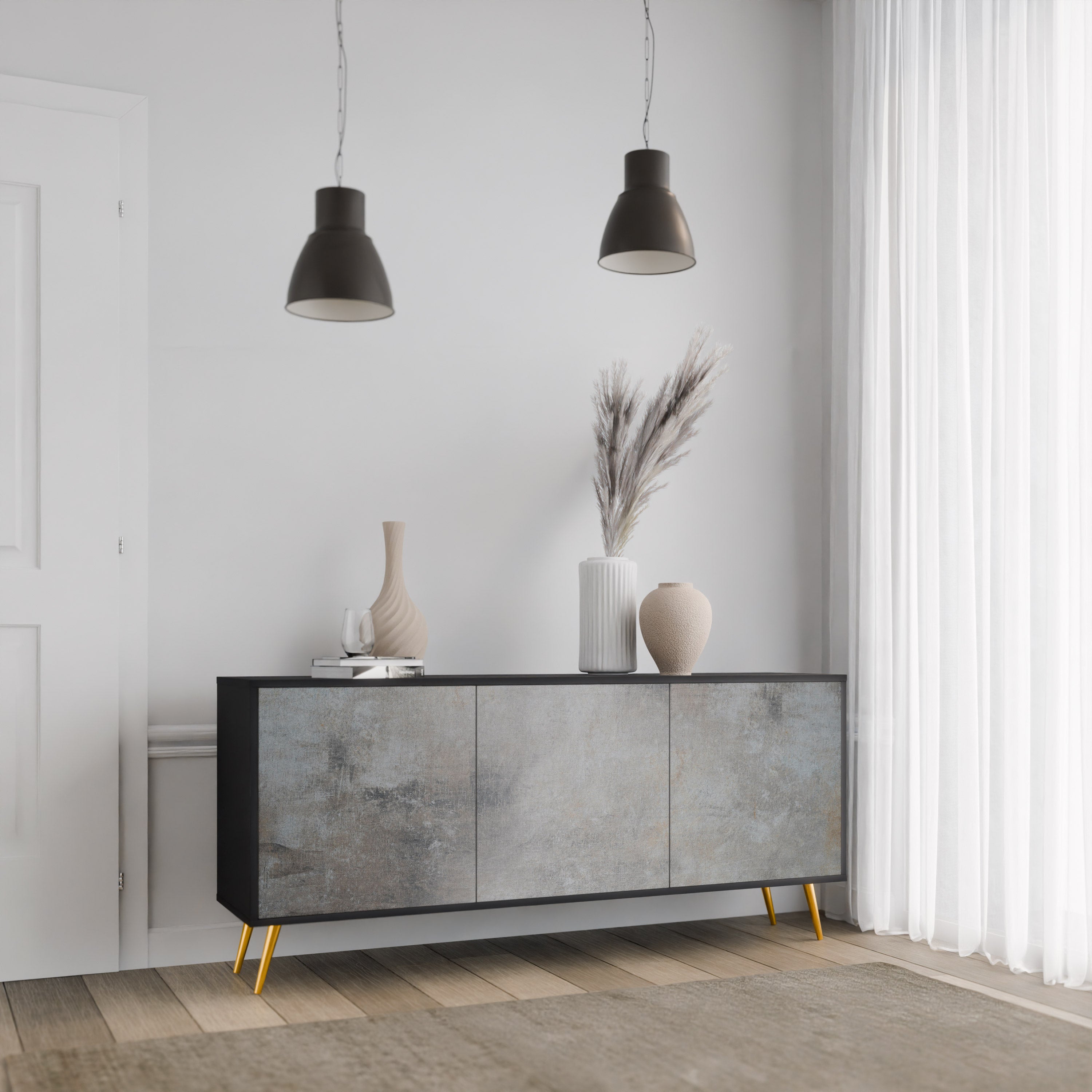 CONCRETE WALL Sideboard mit 3 Türen in Schwarz