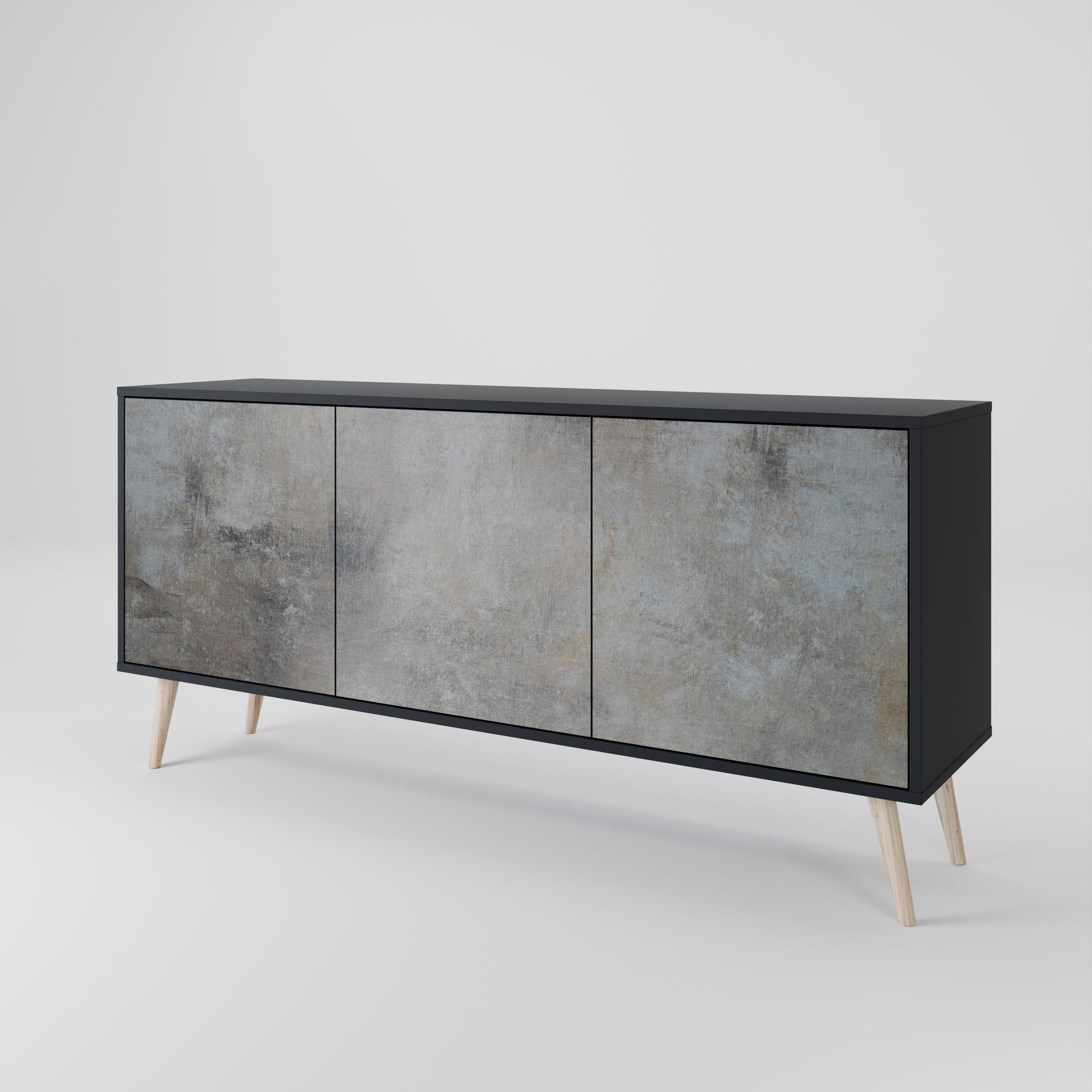 CONCRETE WALL Sideboard mit 3 Türen in Schwarz