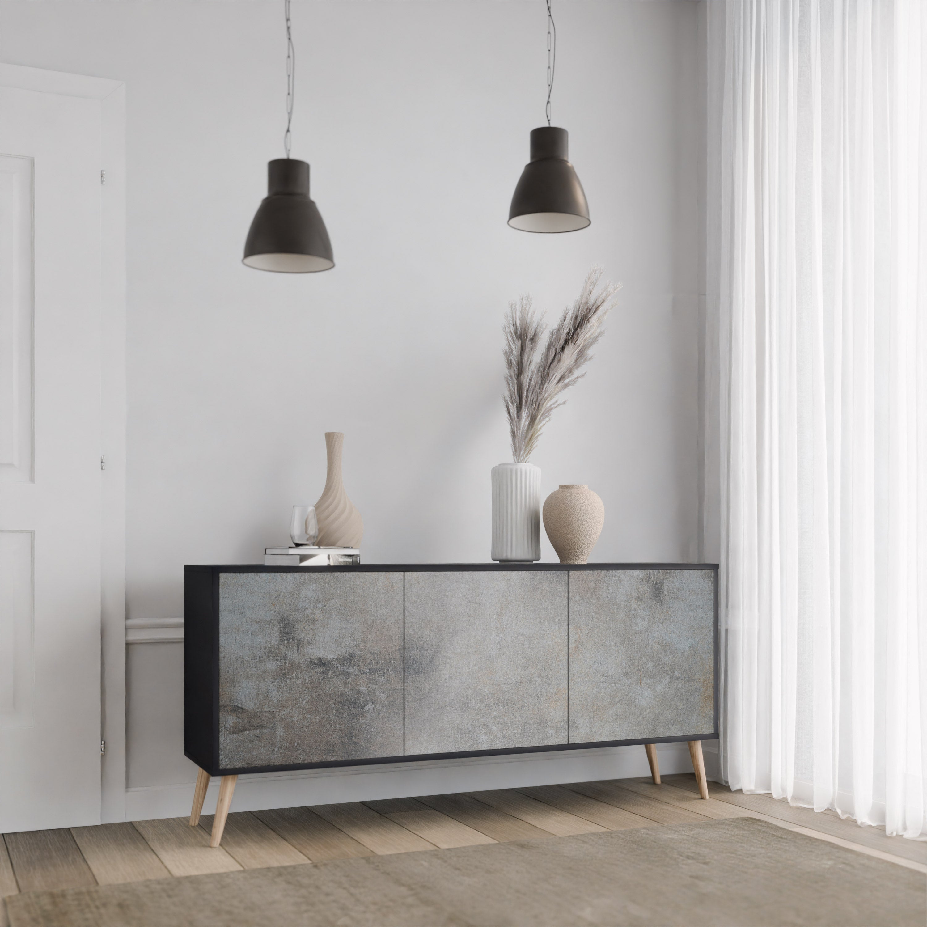 CONCRETE WALL Sideboard mit 3 Türen in Schwarz