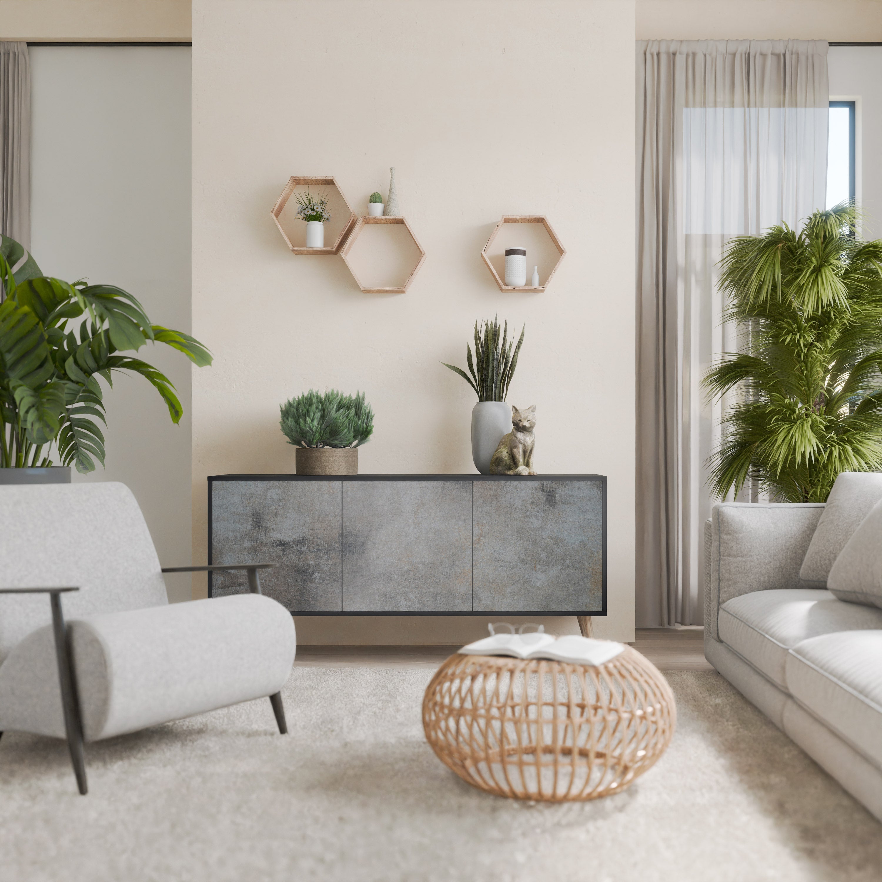 CONCRETE WALL Sideboard mit 3 Türen in Schwarz