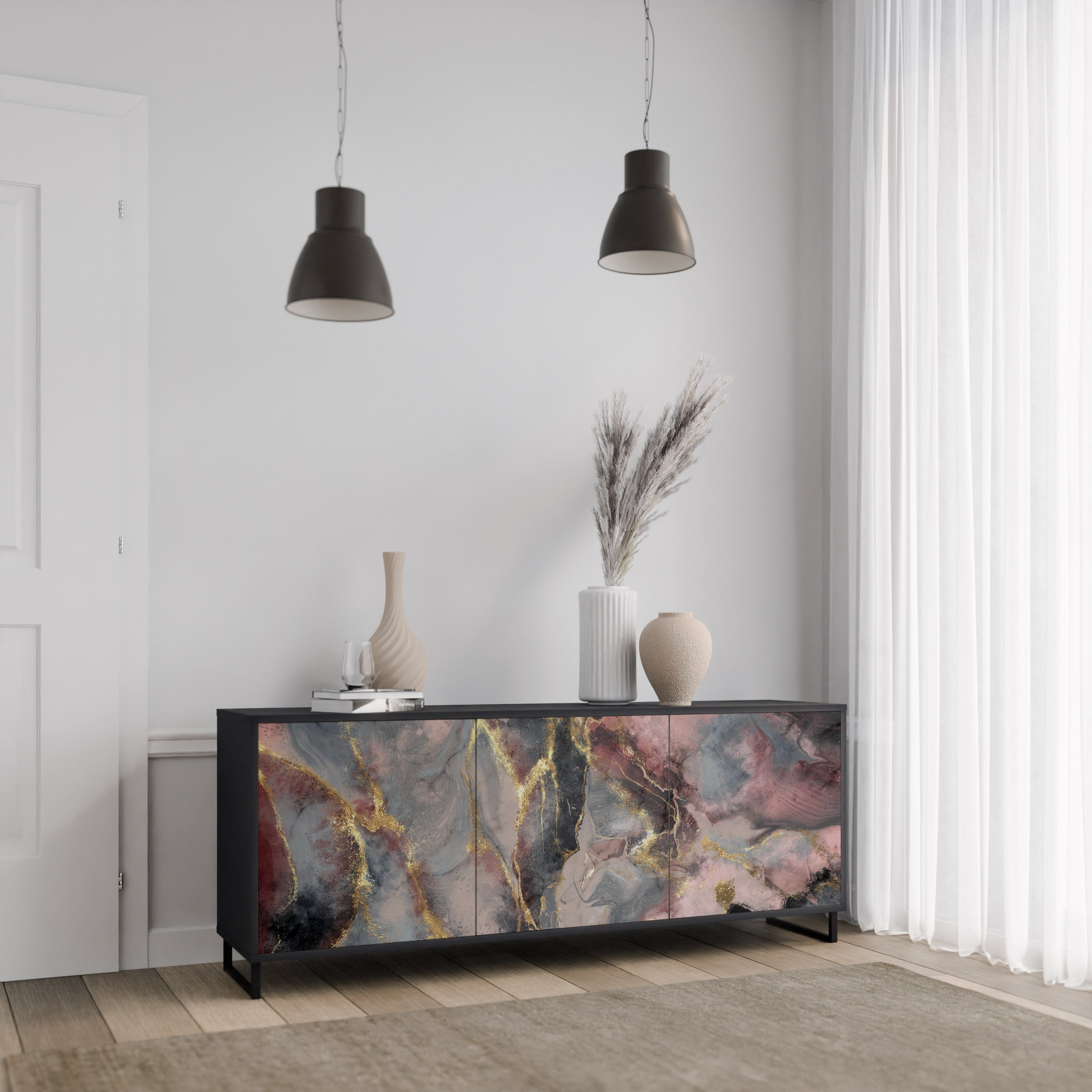 GOLDEN TIDES 3-türiges Sideboard in Schwarz