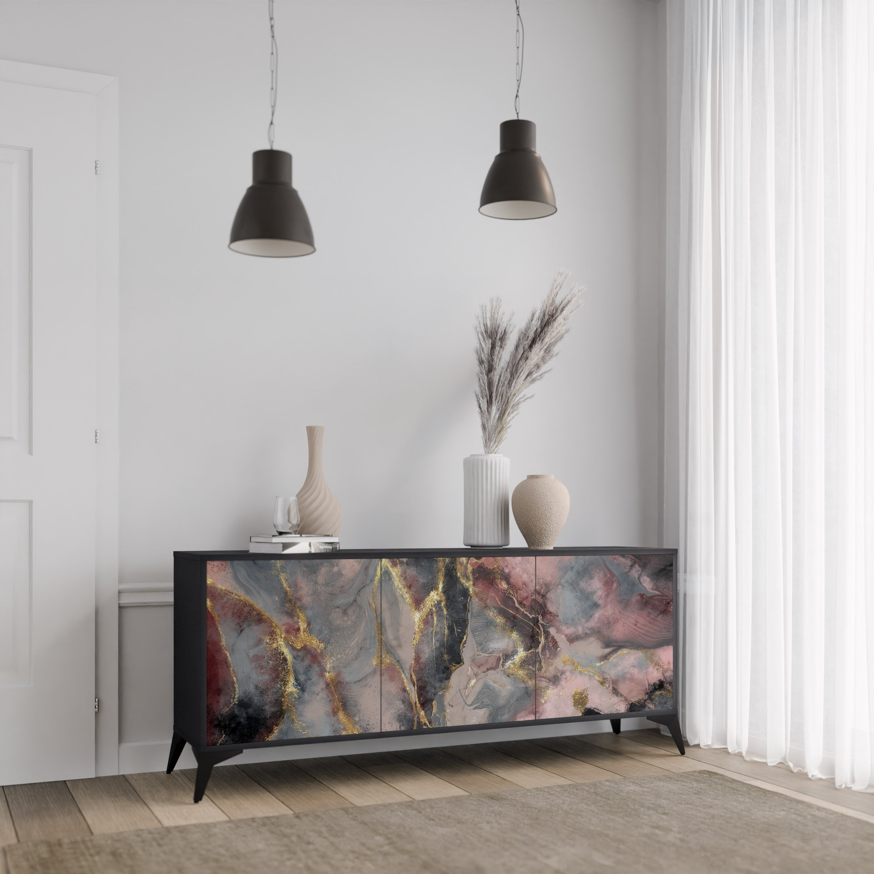 GOLDEN TIDES 3-türiges Sideboard in Schwarz