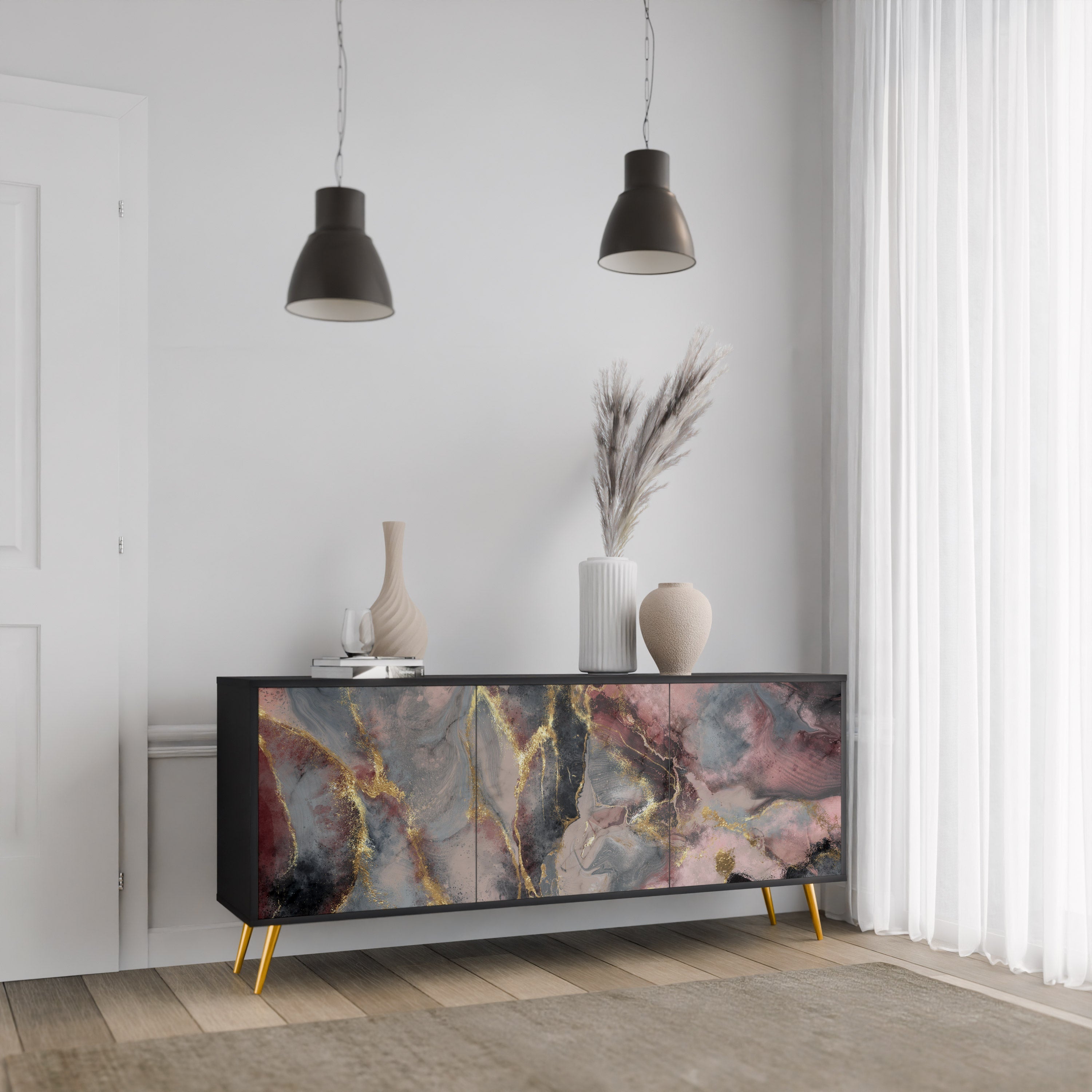 GOLDEN TIDES 3-türiges Sideboard in Schwarz