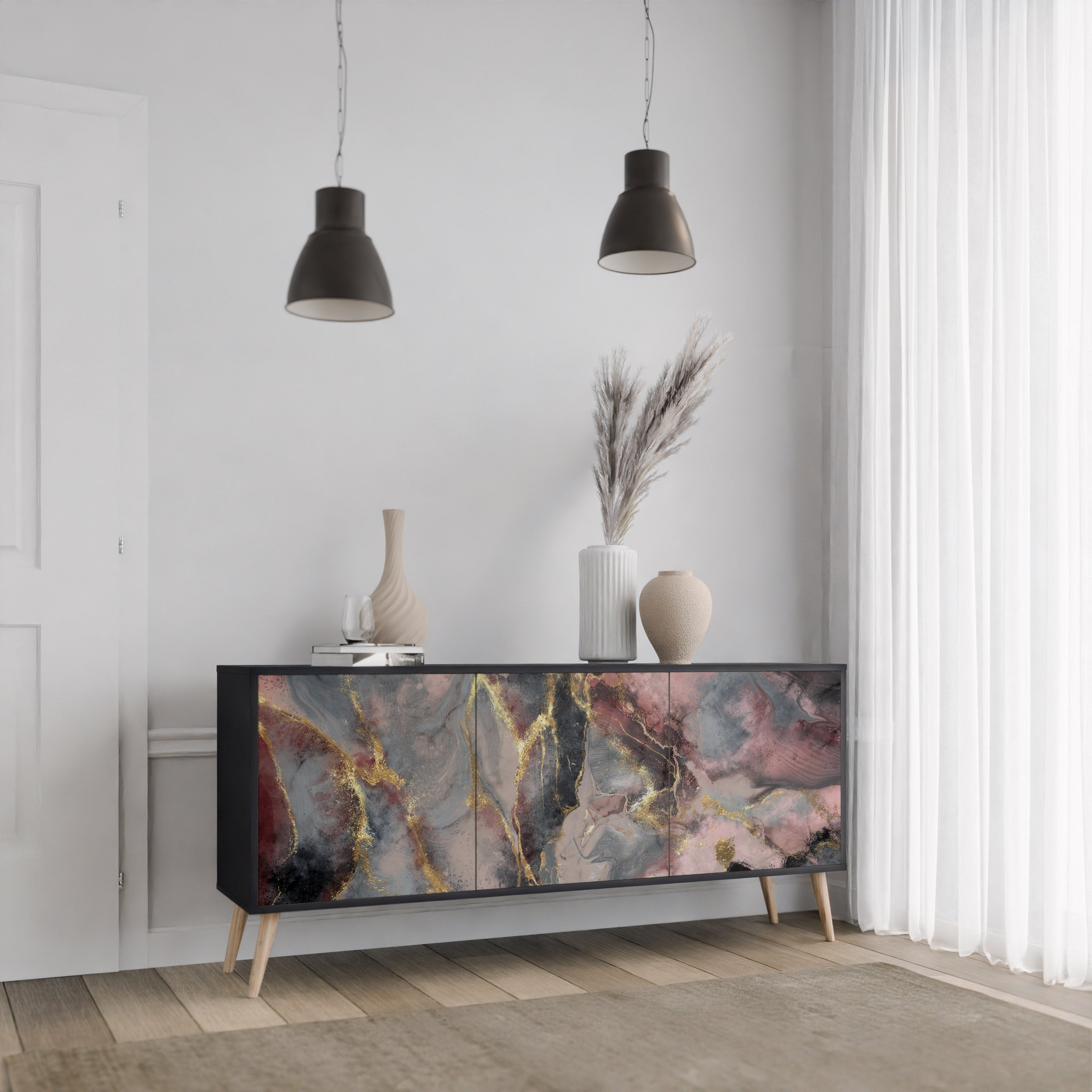 GOLDEN TIDES 3-türiges Sideboard in Schwarz