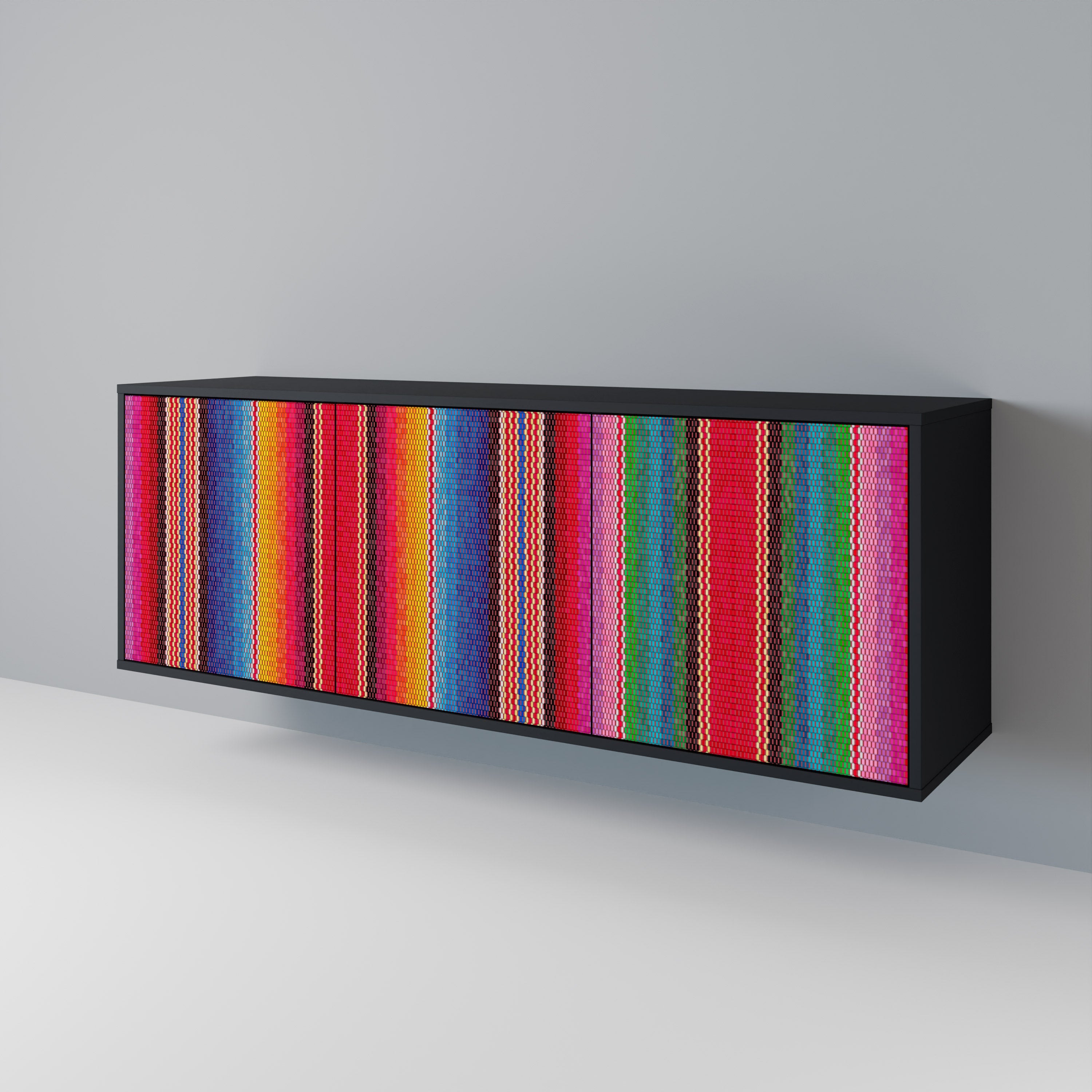 ETHNISCH-MEXIKANISCHER Sideboard mit 3 Türen in Schwarz