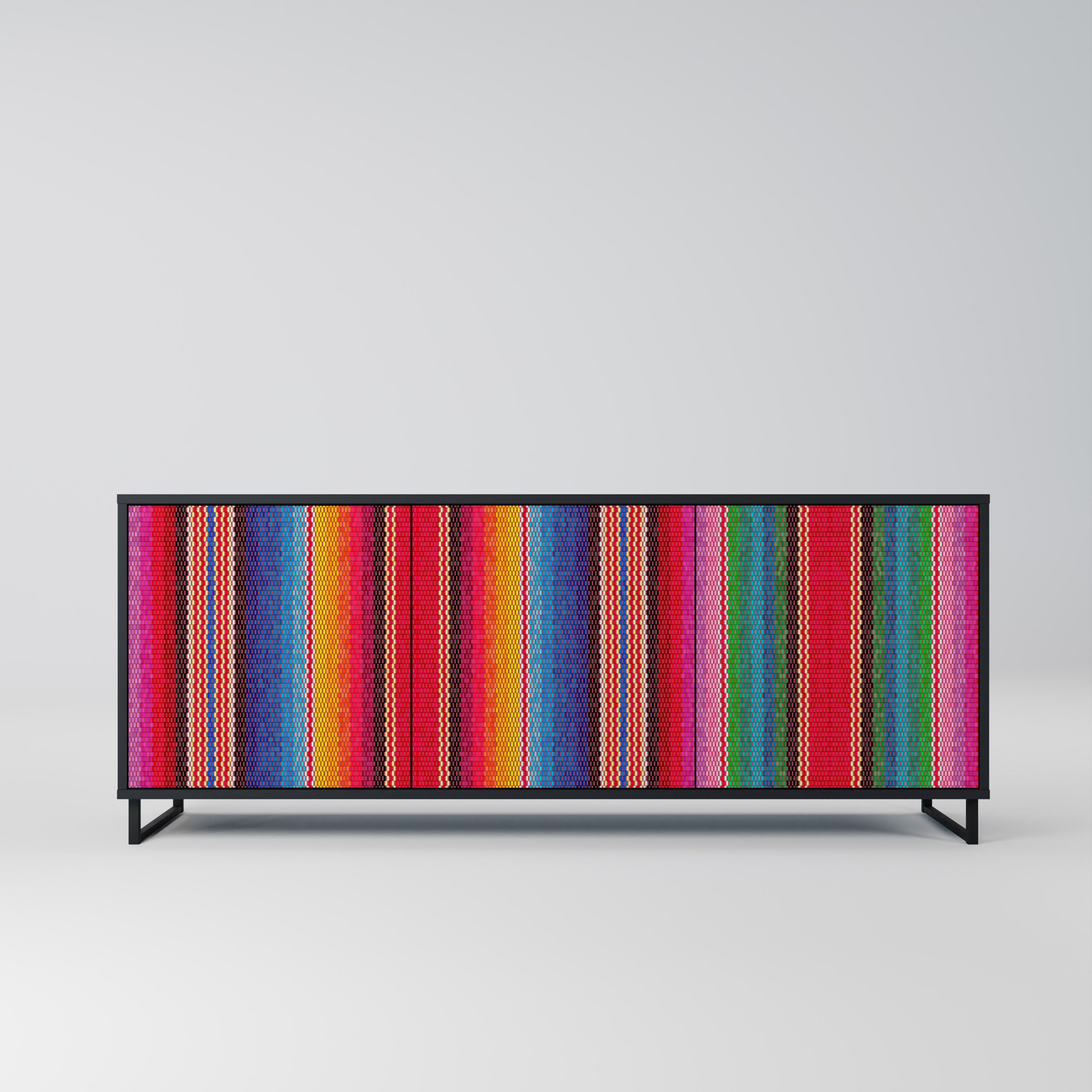 ETHNISCH-MEXIKANISCHER Sideboard mit 3 Türen in Schwarz