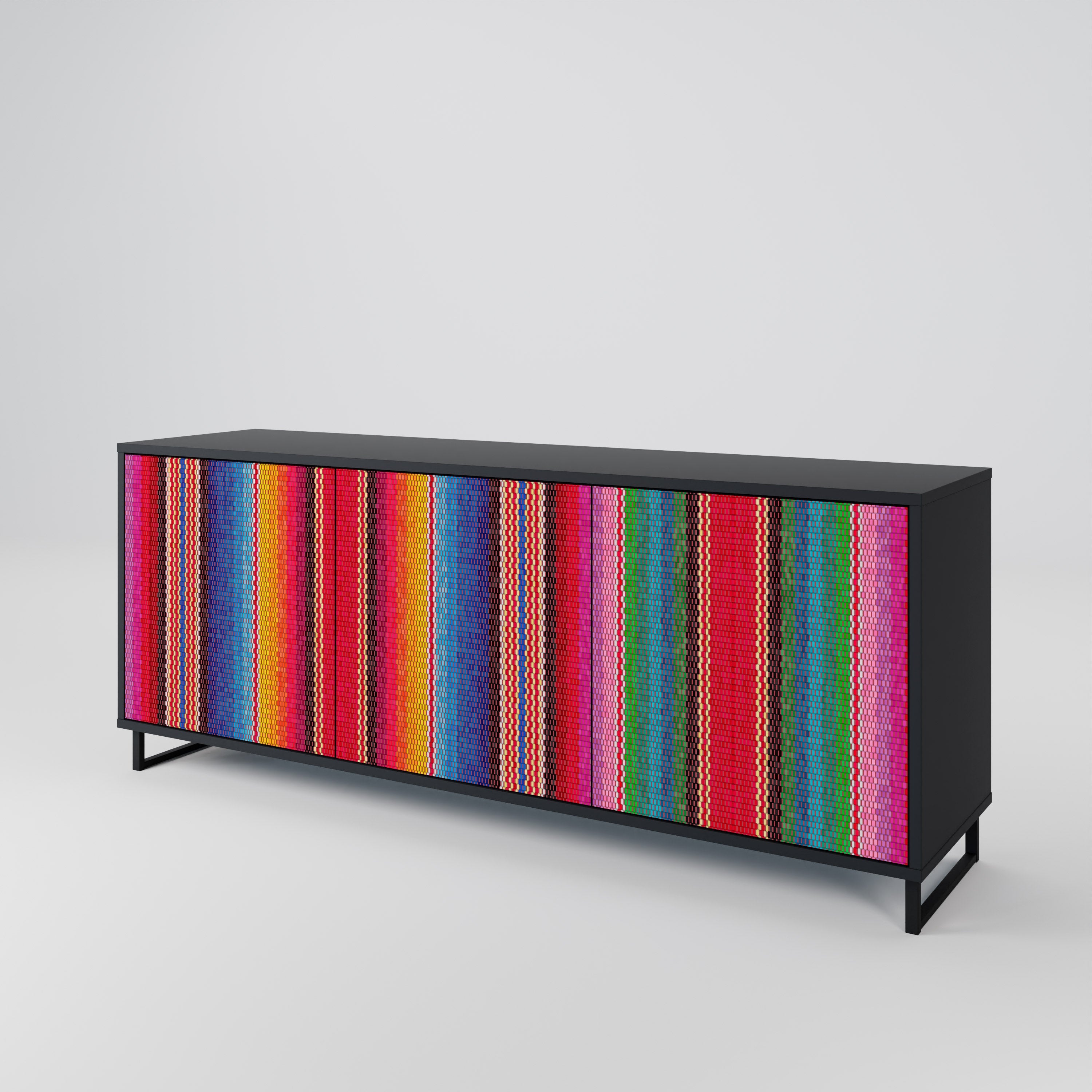 ETHNISCH-MEXIKANISCHER Sideboard mit 3 Türen in Schwarz