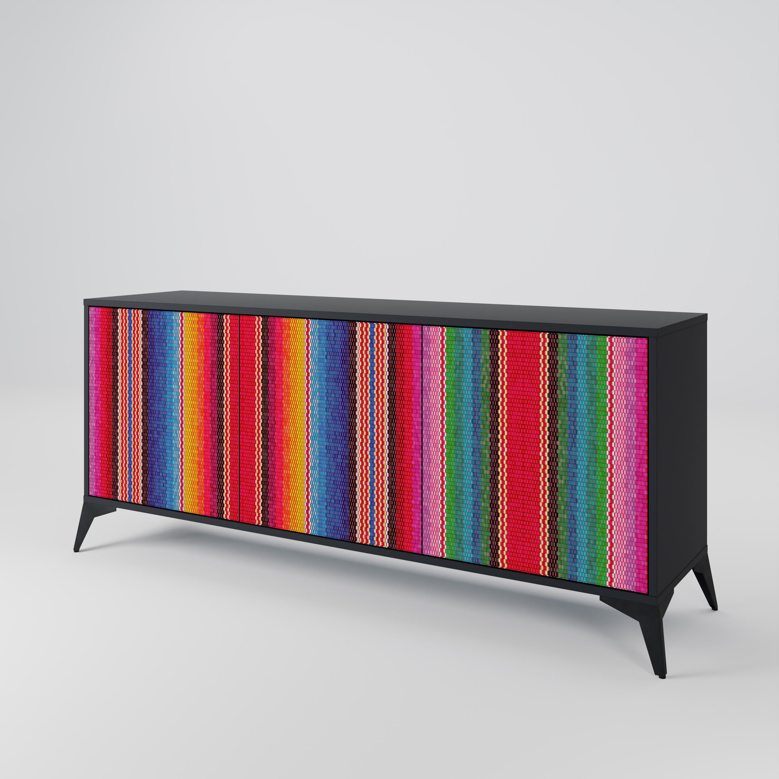 ETHNISCH-MEXIKANISCHER Sideboard mit 3 Türen in Schwarz