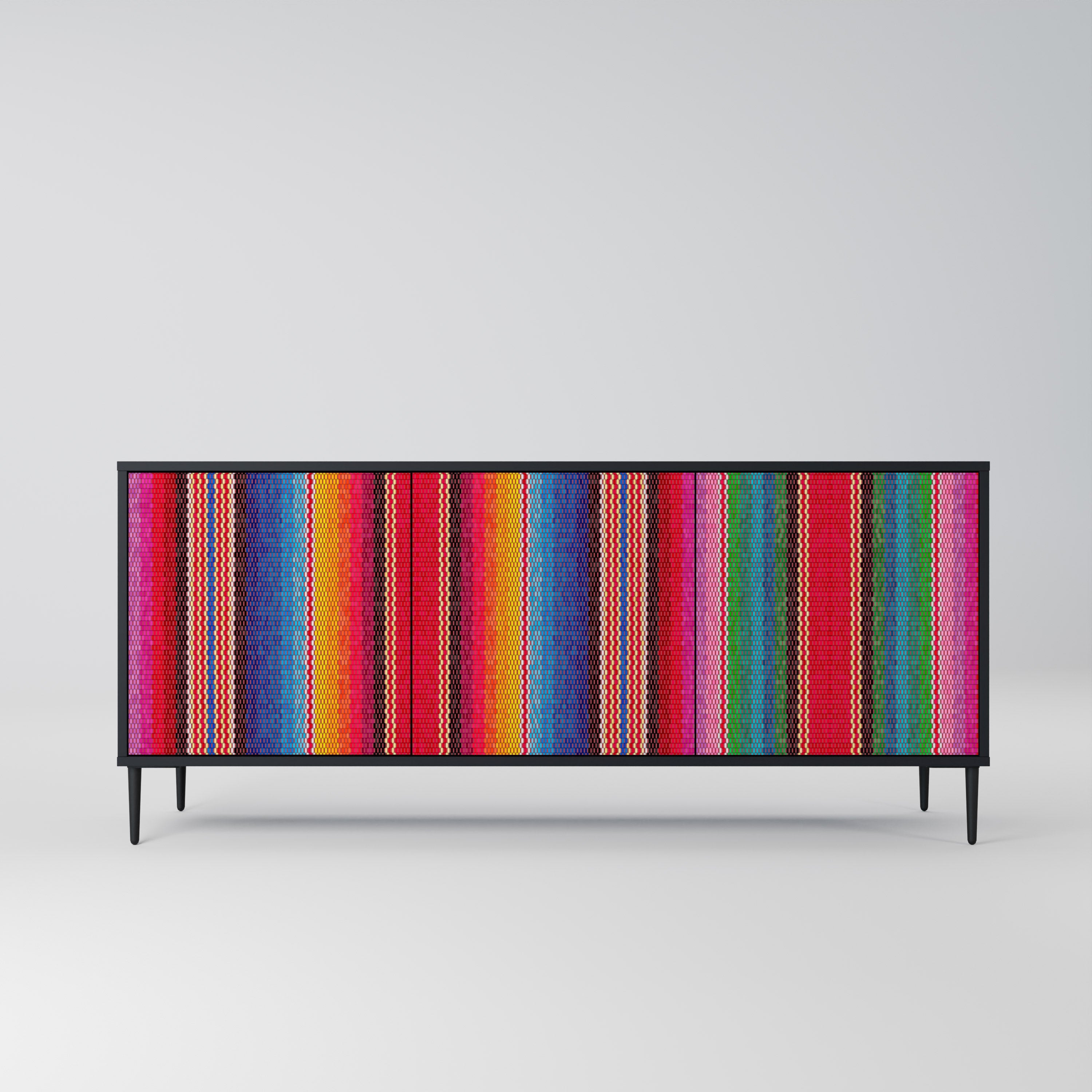 ETHNISCH-MEXIKANISCHER Sideboard mit 3 Türen in Schwarz