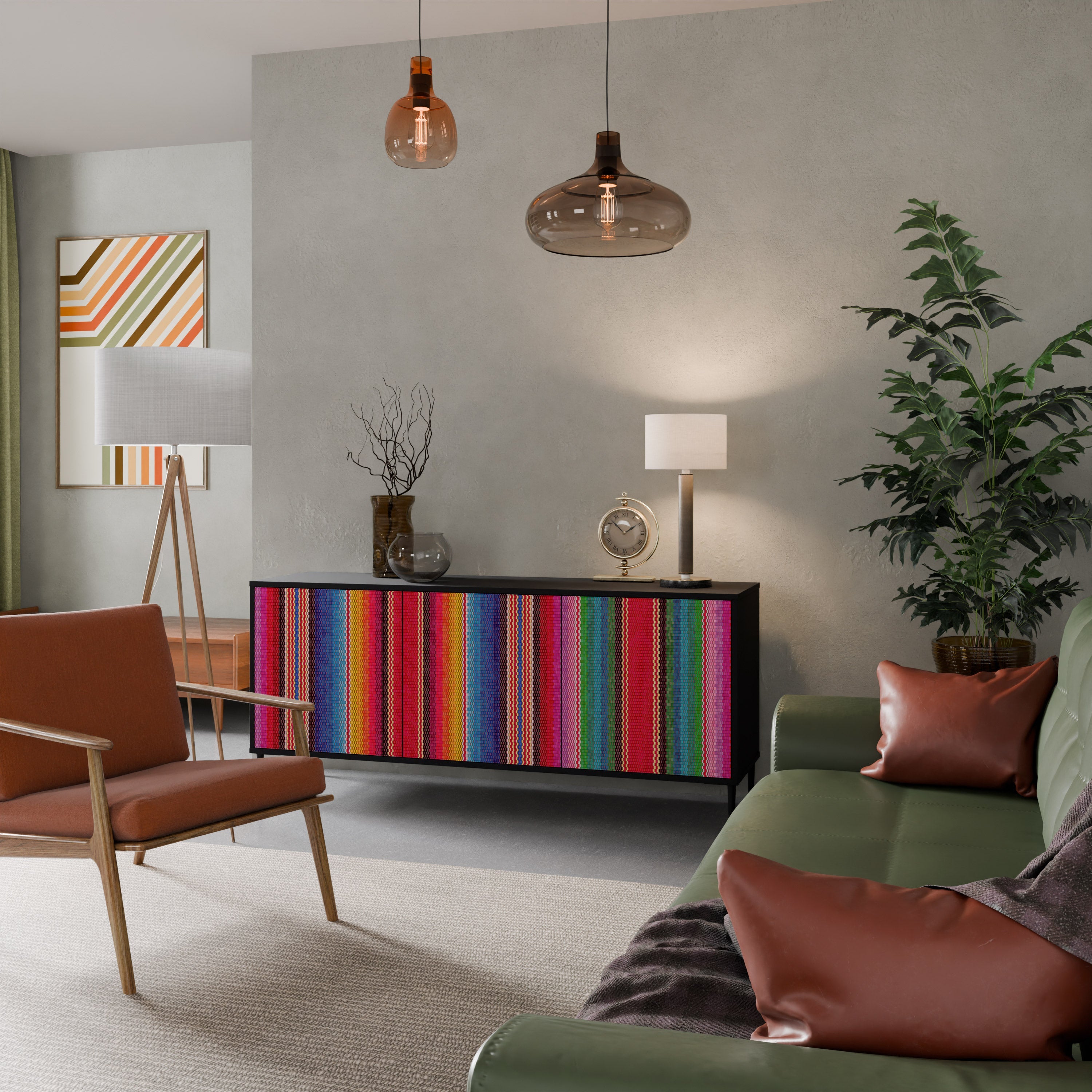 ETHNISCH-MEXIKANISCHER Sideboard mit 3 Türen in Schwarz