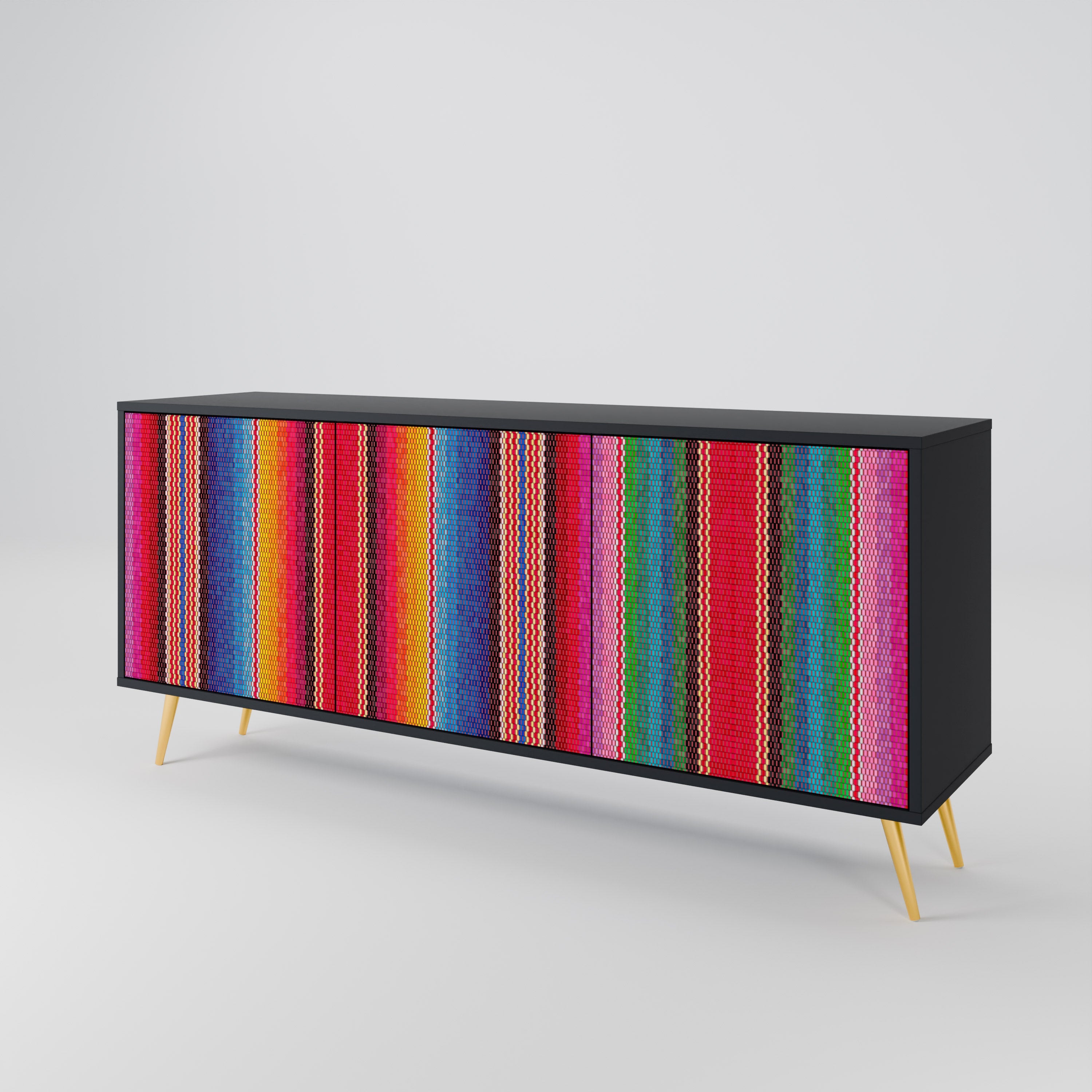 ETHNISCH-MEXIKANISCHER Sideboard mit 3 Türen in Schwarz