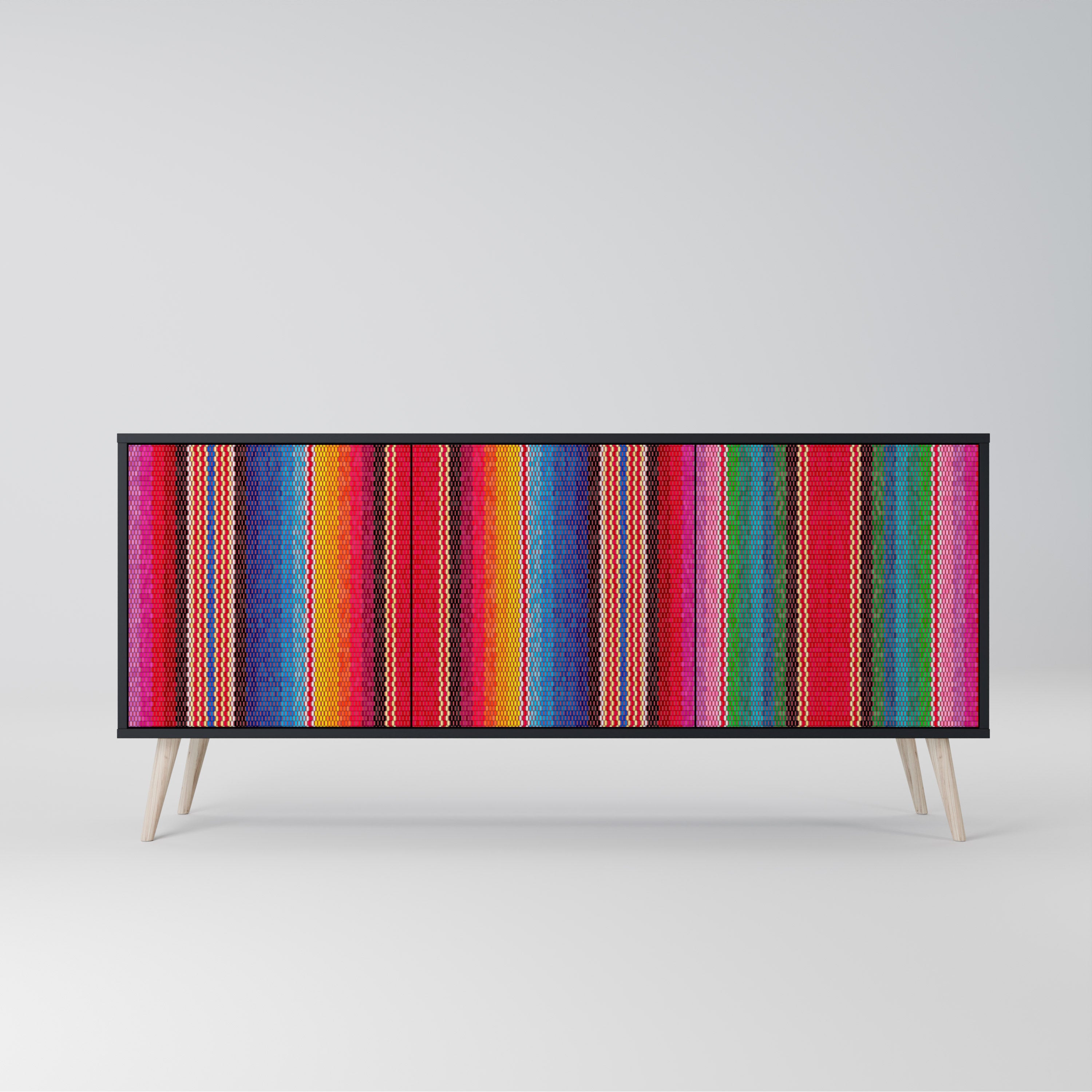 ETHNISCH-MEXIKANISCHER Sideboard mit 3 Türen in Schwarz