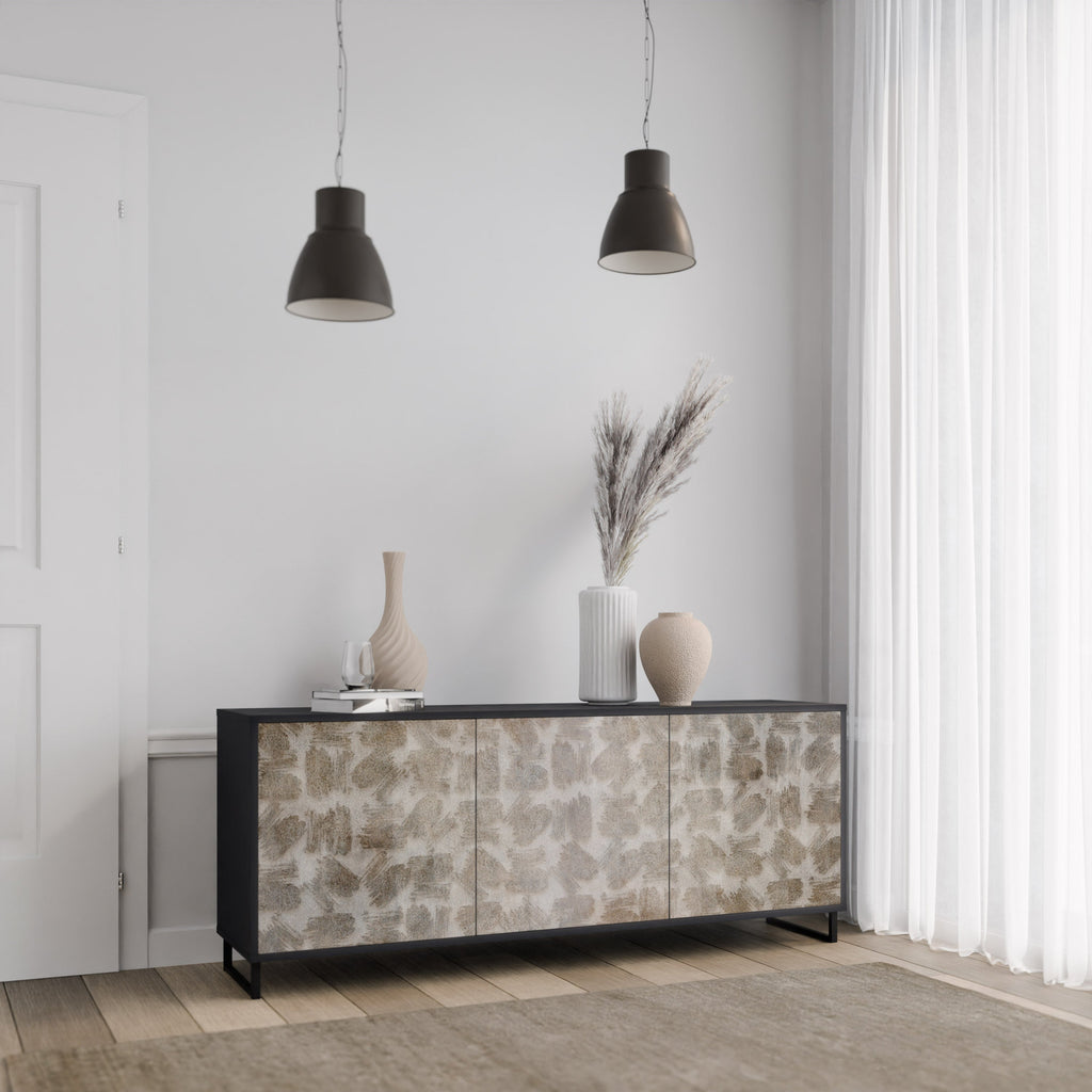 SLIGHTLY BLURRED 3-türiges Sideboard in schwarzem Finish