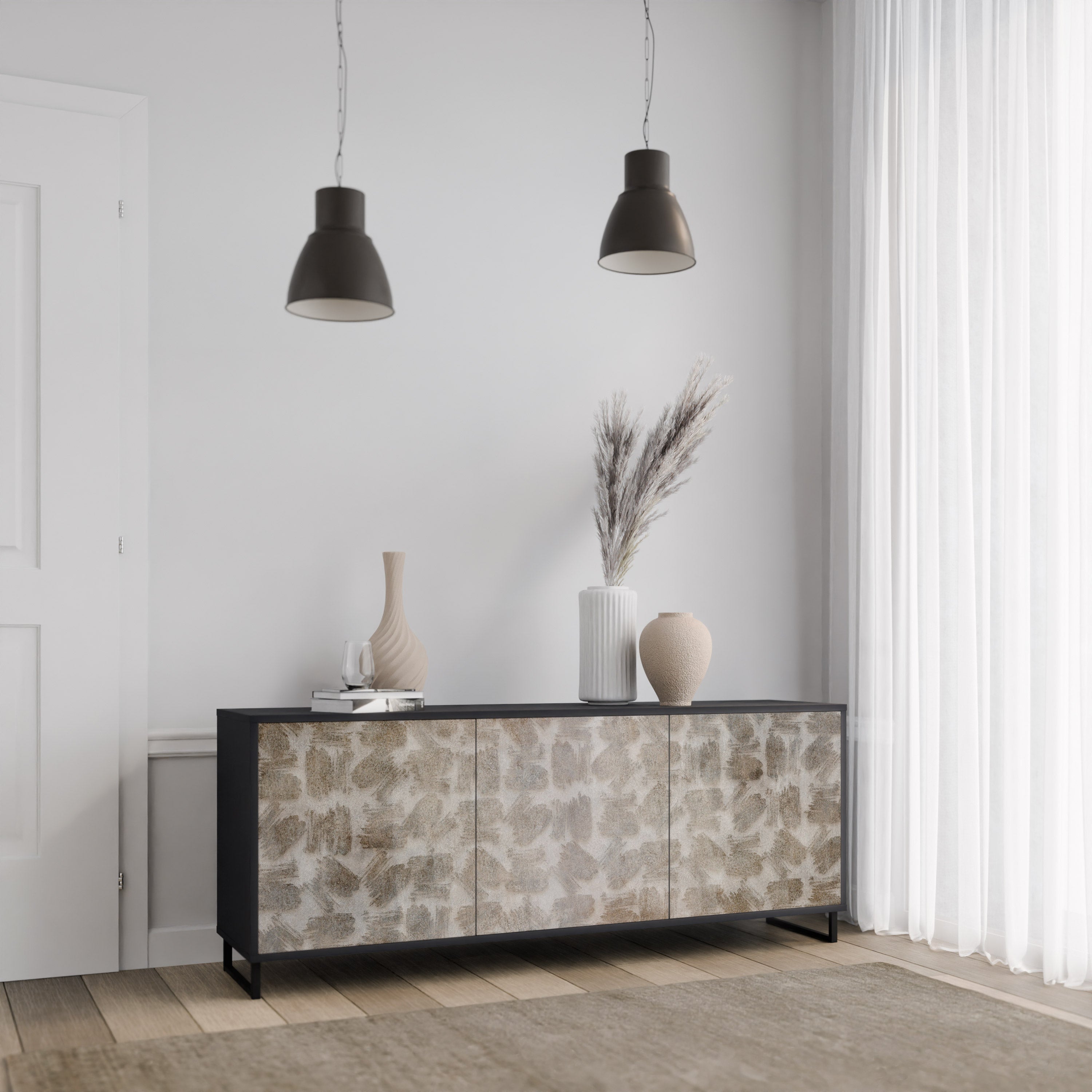 SLIGHTLY BLURRED 3-türiges Sideboard in schwarzem Finish