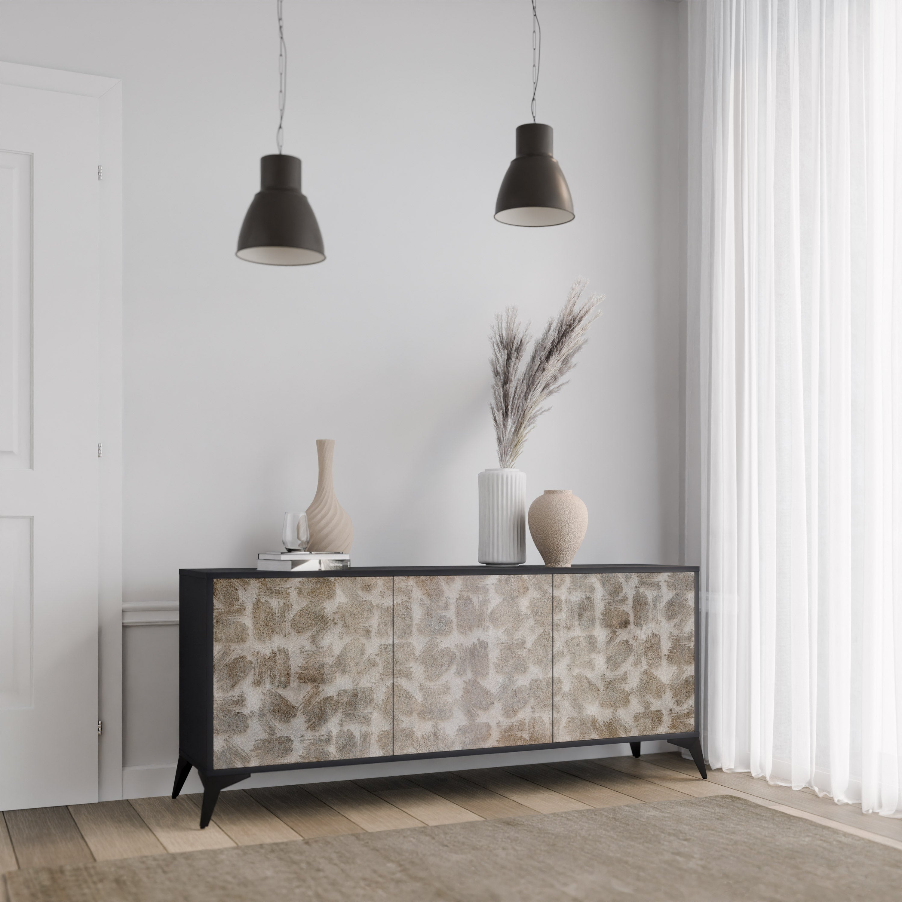 SLIGHTLY BLURRED 3-türiges Sideboard in schwarzem Finish