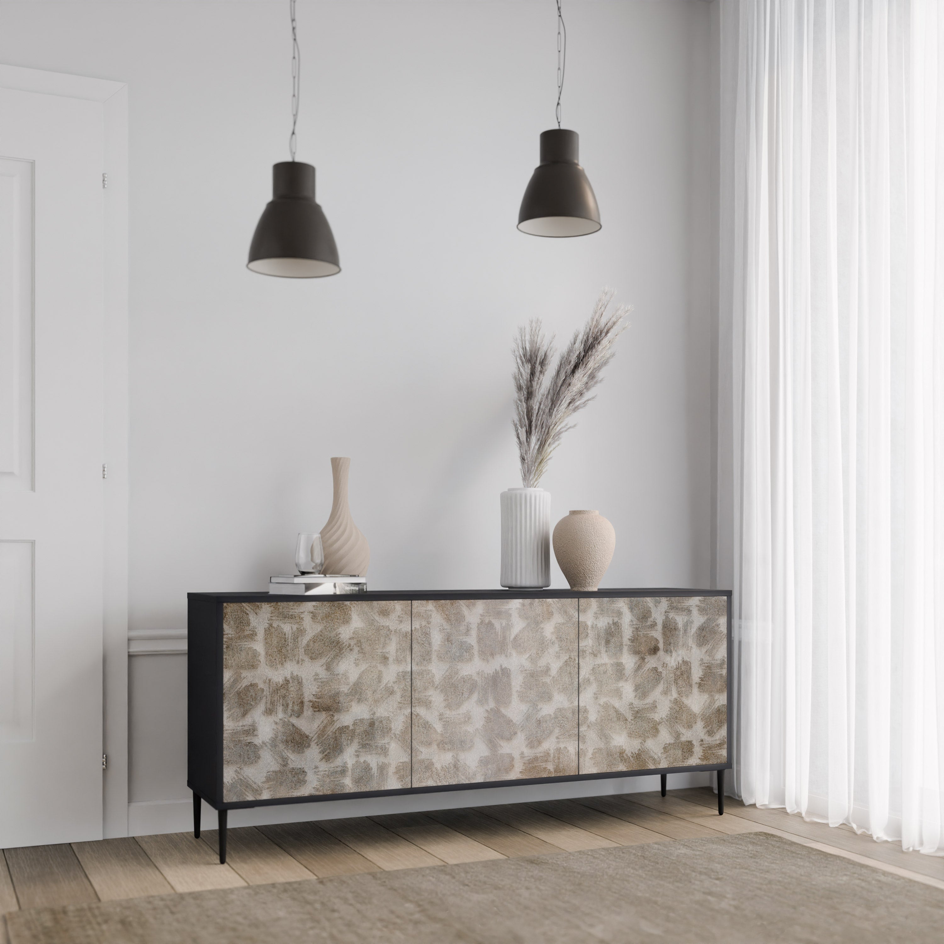 SLIGHTLY BLURRED 3-türiges Sideboard in schwarzem Finish