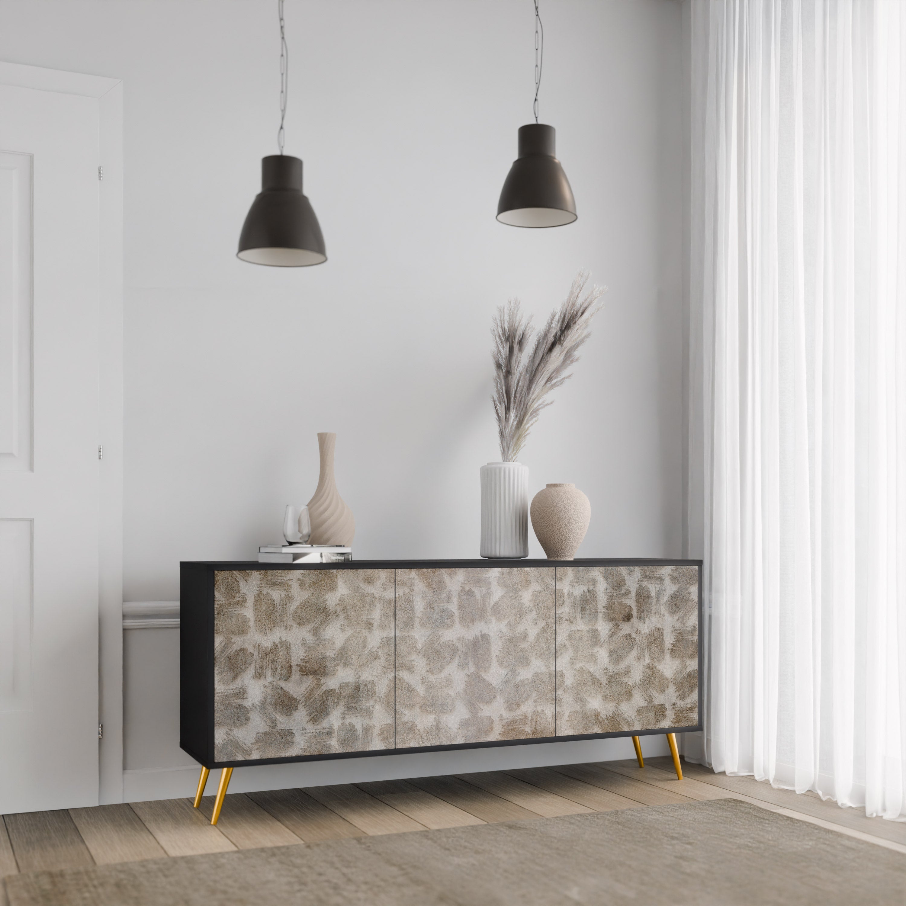 SLIGHTLY BLURRED 3-türiges Sideboard in schwarzem Finish